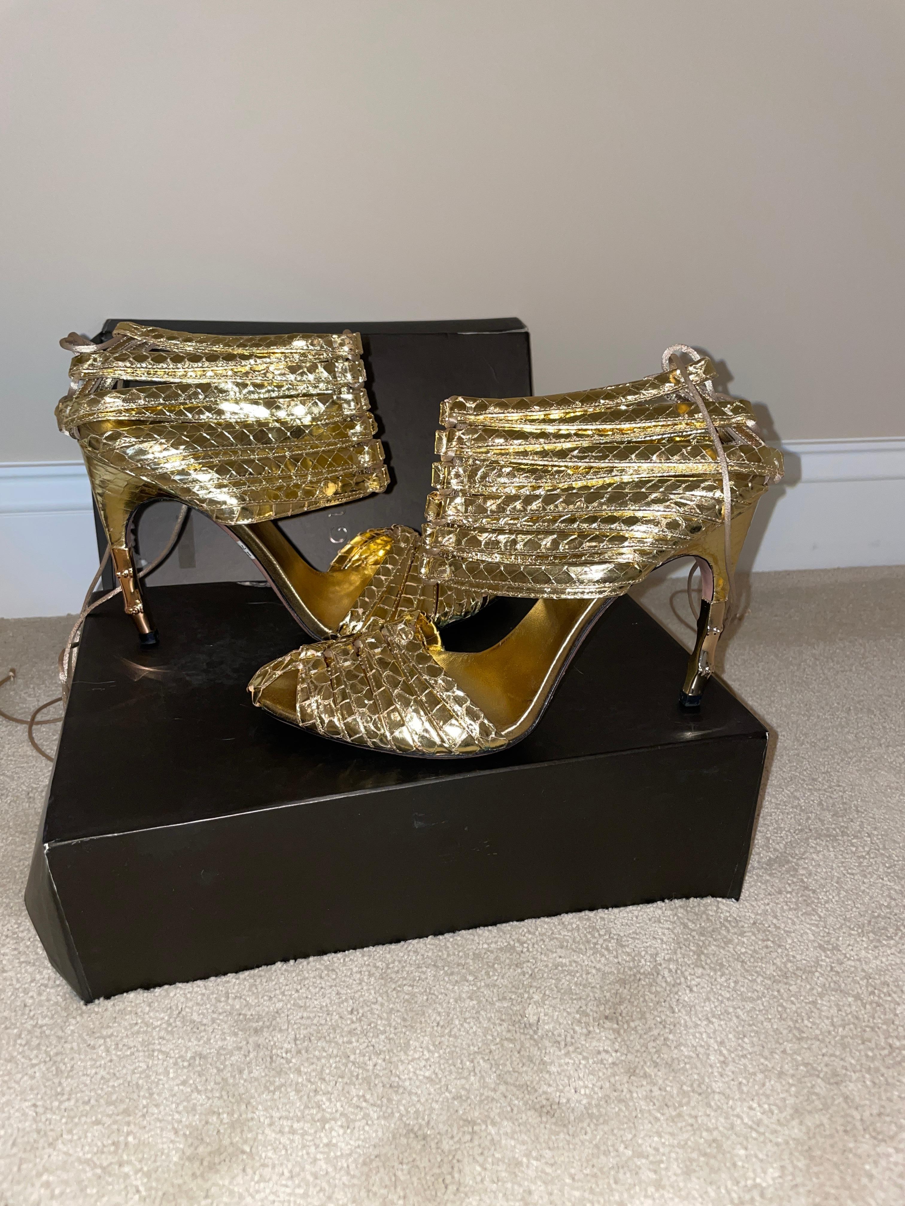 GUCCI TOM FORD '04 python metal bamboo heels In New Condition In Leonardo, NJ