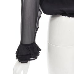 GUCCI TOM FORD 100% silk black ruffle trim plunge neck blouse IT38 XS