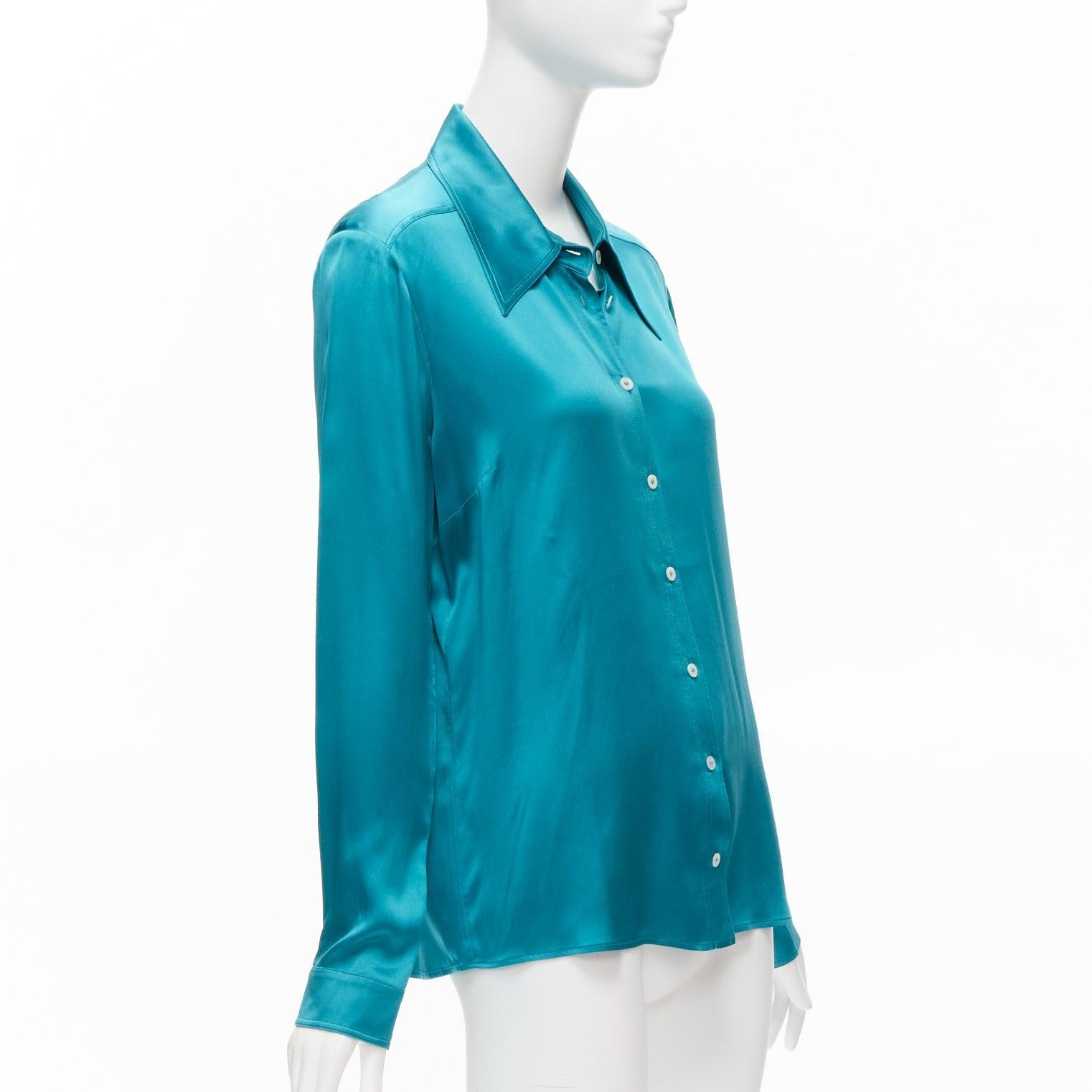 Blue GUCCI Tom Ford 1995 Vintage blue silk long sleeve wide collar shirt IT46 XL Mad