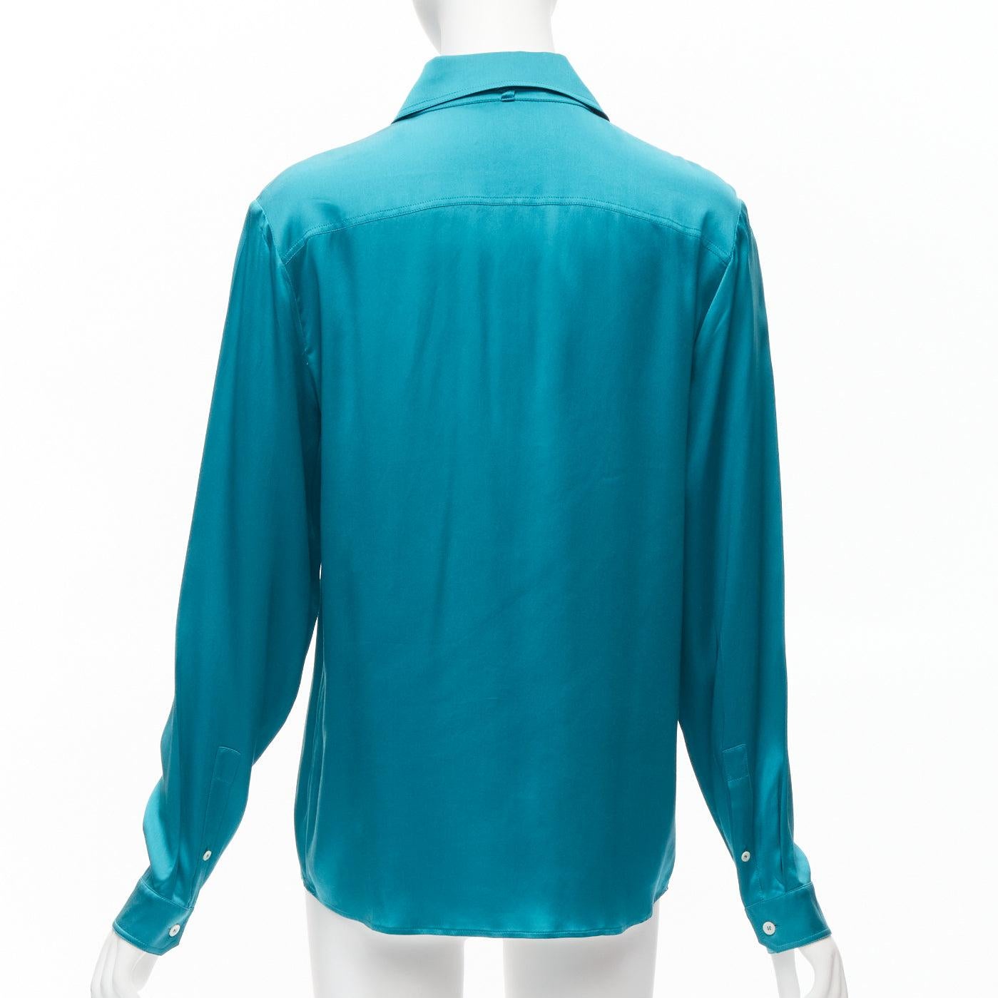 GUCCI Tom Ford 1995 Vintage teal blue silk blend long sleeve wide collar dress s For Sale 1