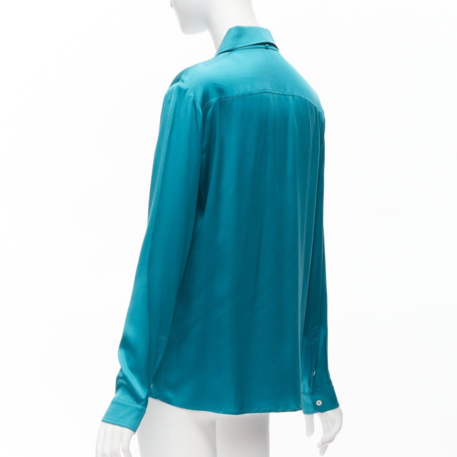 GUCCI Tom Ford 1995 Vintage teal blue silk blend long sleeve wide collar dress s For Sale 2