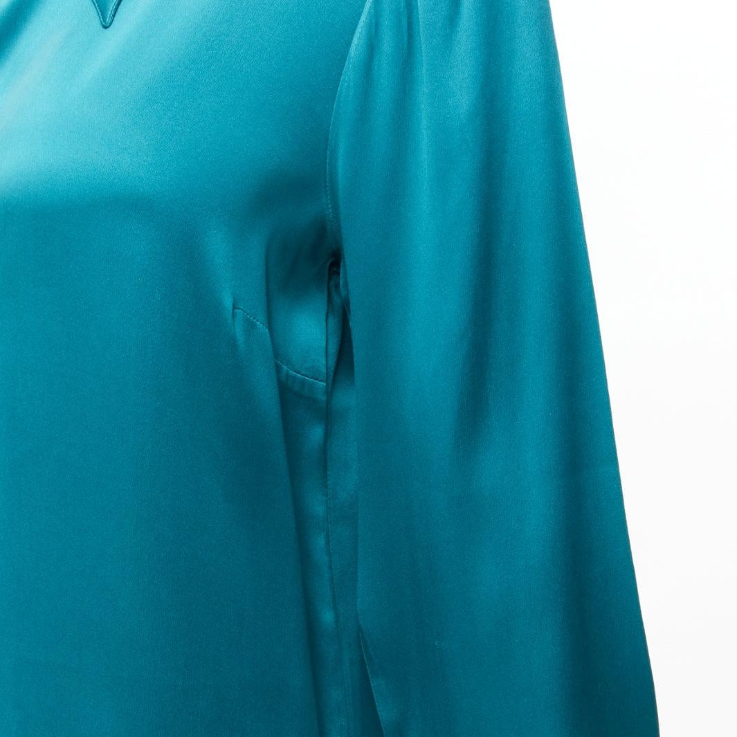 GUCCI Tom Ford 1995 Vintage teal blue silk blend long sleeve wide collar dress s For Sale 3