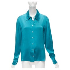 GUCCI Tom Ford 1995 Vintage teal blue silk blend long sleeve wide collar dress s