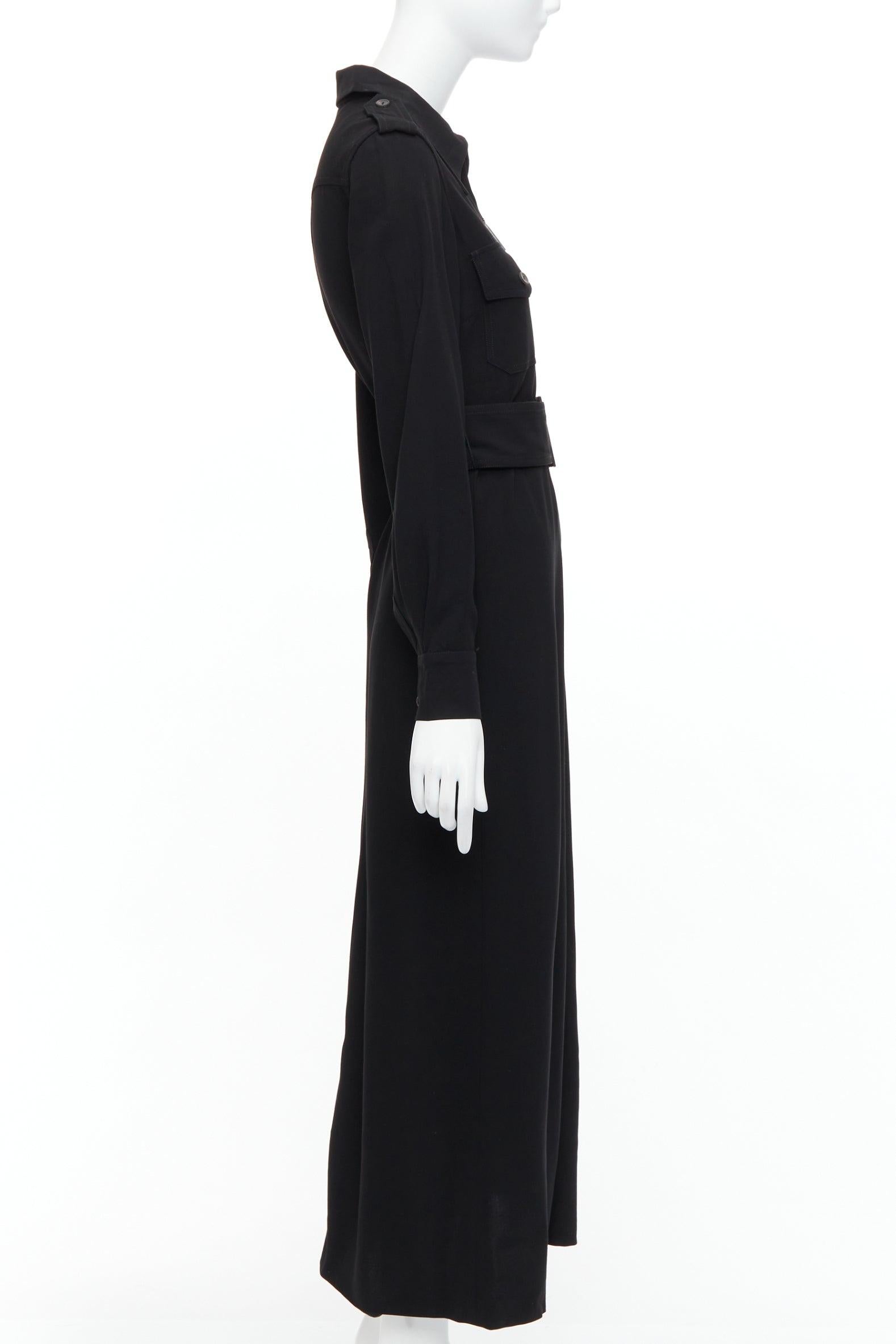 GUCCI Tom Ford 1996 black virgin wool belted military safari dress In Fair Condition For Sale In Hong Kong, NT