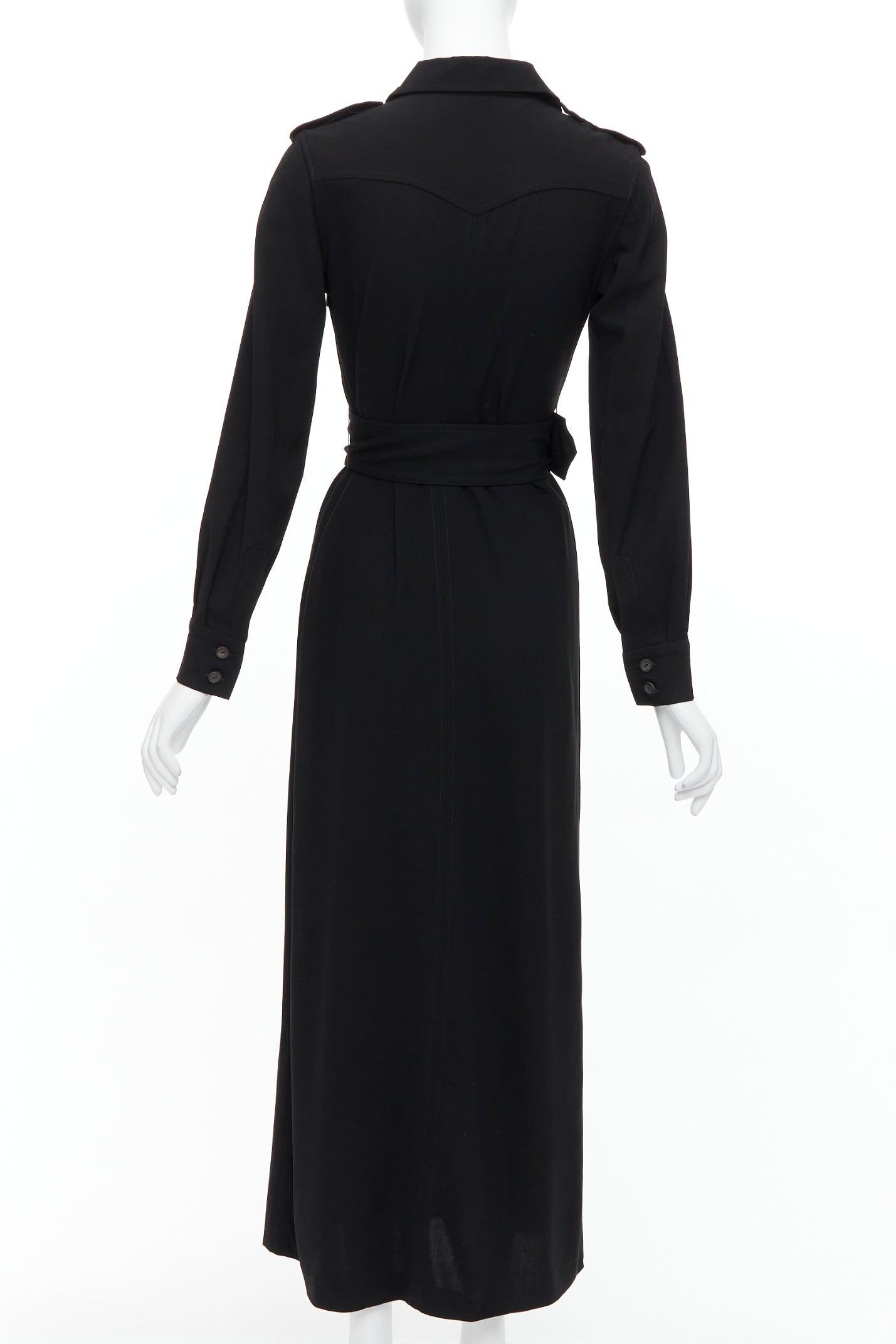 Women's GUCCI Tom Ford 1996 black virgin wool belted military safari dress For Sale