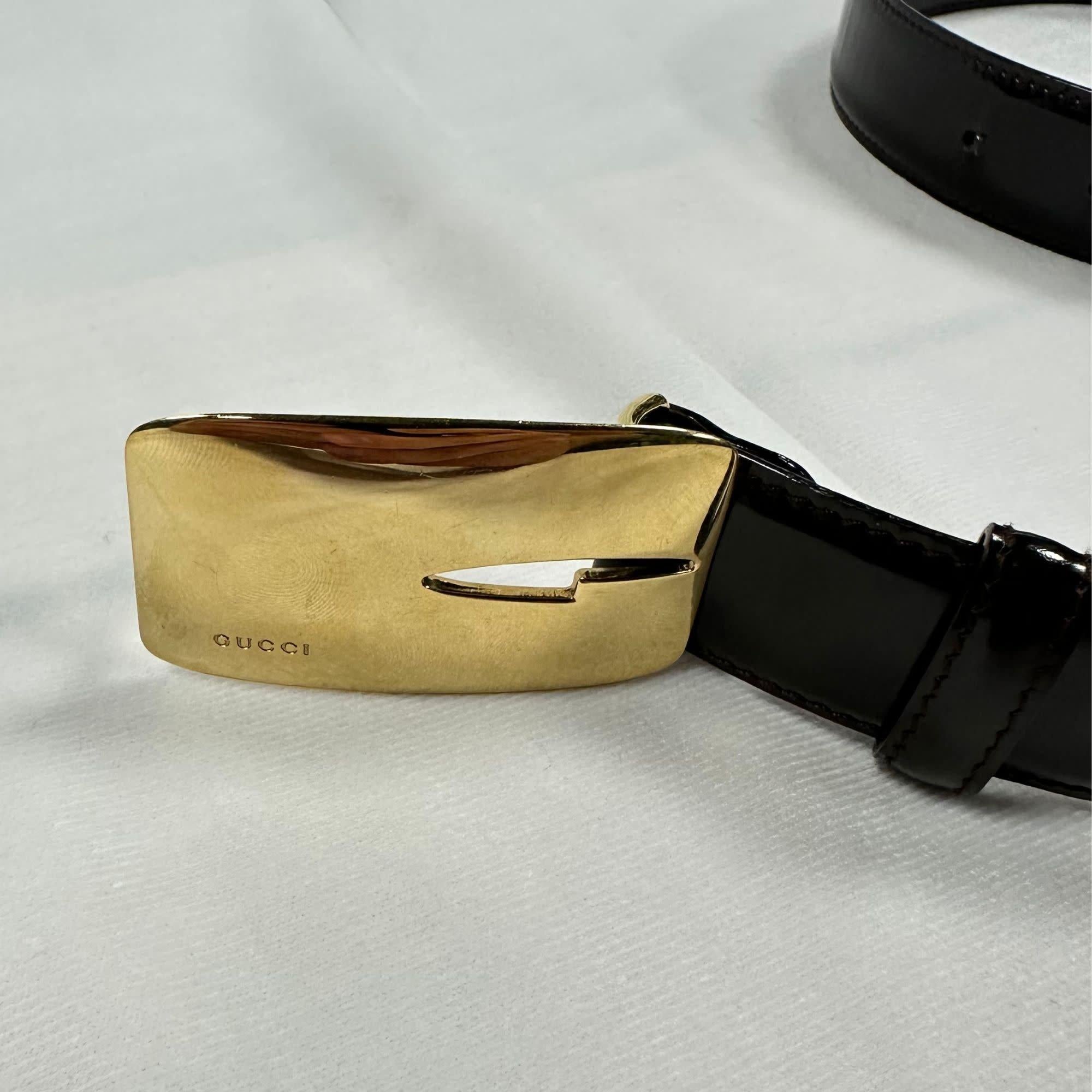 Nero Gucci Tom Ford 1996 Cintura Iconica in pelle marrone con logo oro (75/30) in vendita