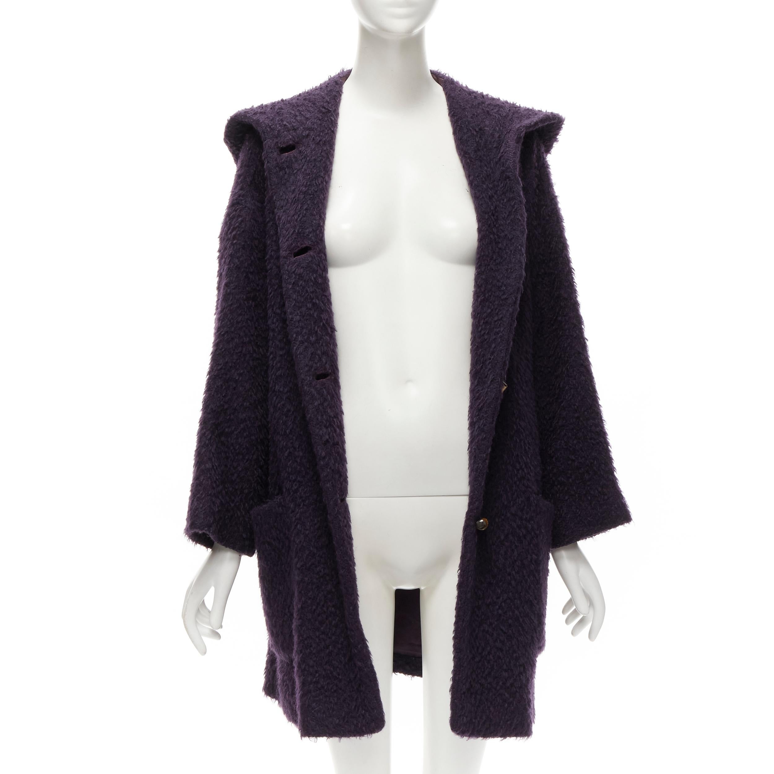 Black GUCCI Tom Ford 1996 Vintage purple mohair wool GG bamboo button coat IT42 M
