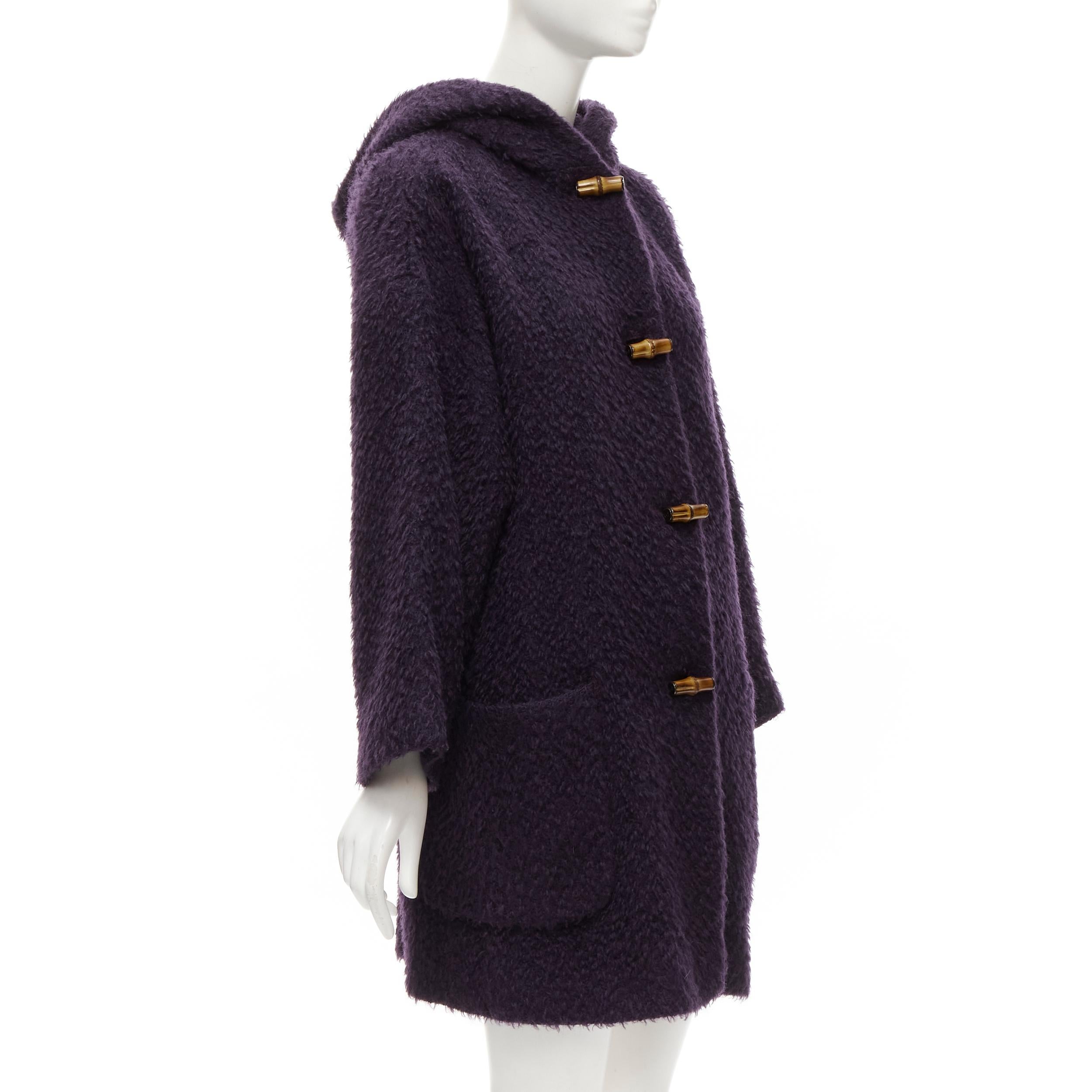 GUCCI Tom Ford 1996 Vintage purple mohair wool GG bamboo button coat IT42 M In Good Condition In Hong Kong, NT