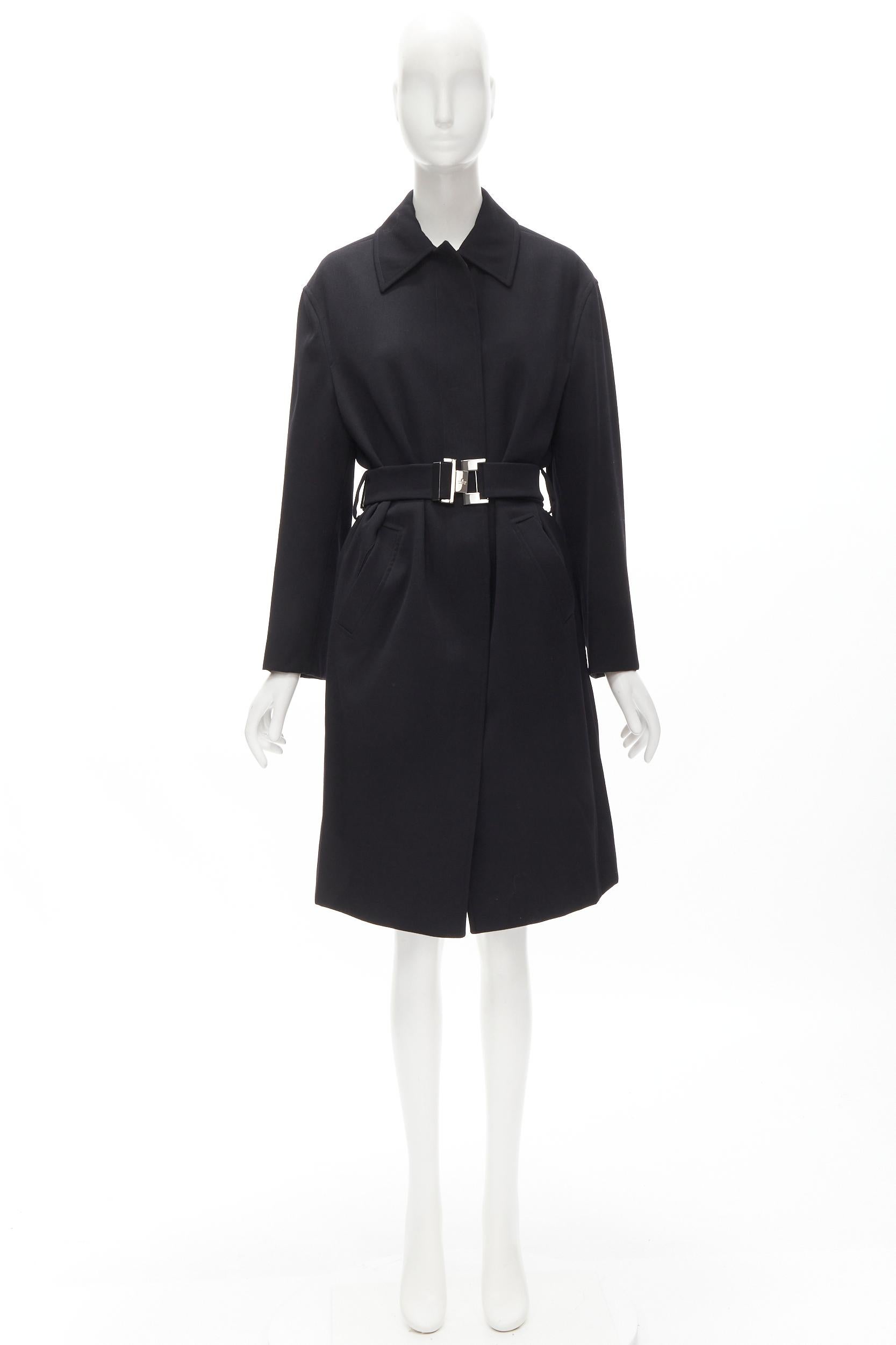 GUCCI TOM FORD 1998 Vintage Schwarzer minimalistischer Mantel aus Wolle in Übergröße mit Gürtel IT38 im Angebot 7