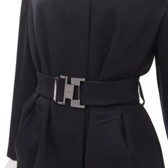 GUCCI TOM FORD 1998 Vintage Schwarzer minimalistischer Mantel aus Wolle in Übergröße mit Gürtel IT38