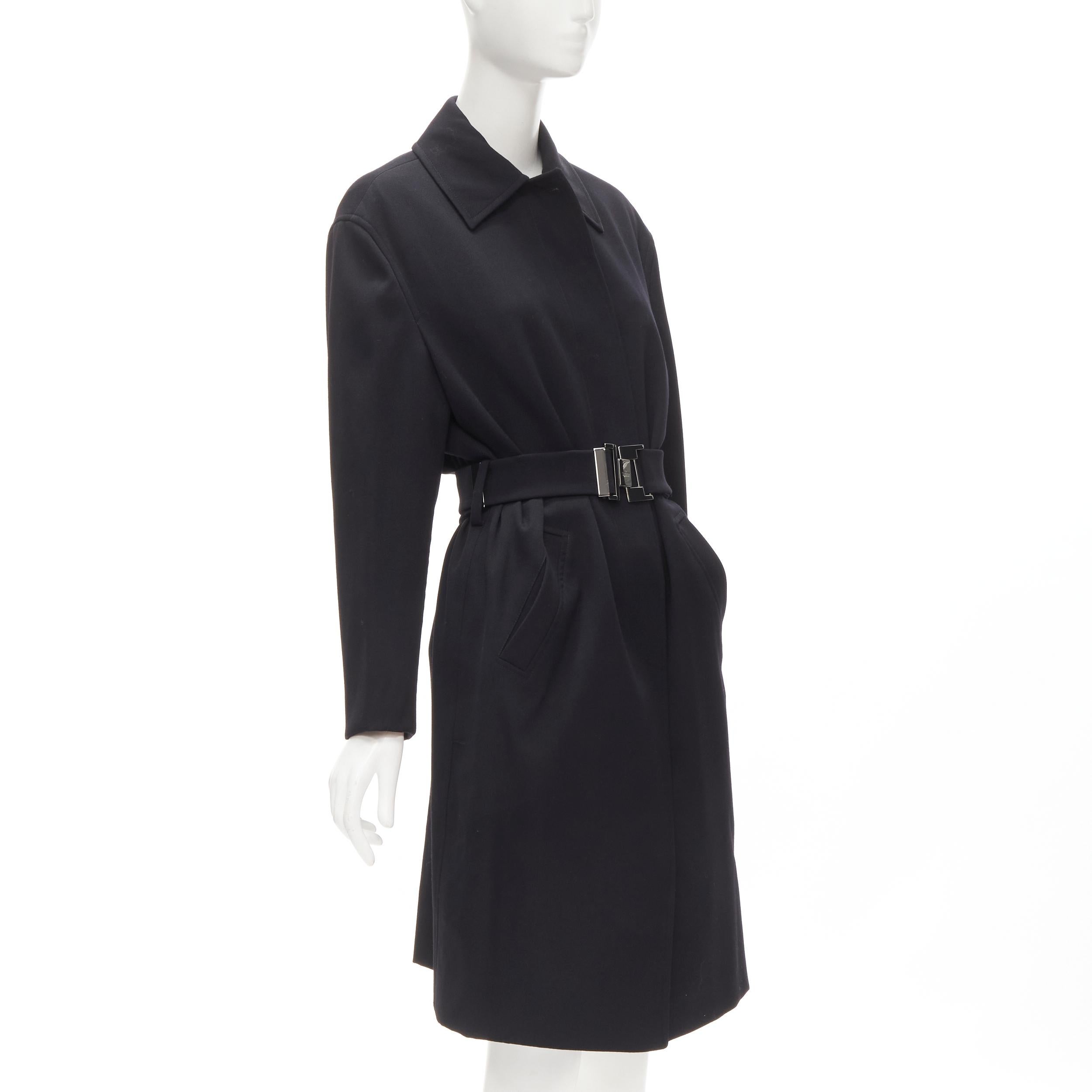 GUCCI TOM FORD 1998 Vintage black wool minimalist oversized belted coat IT38 In Good Condition In Hong Kong, NT