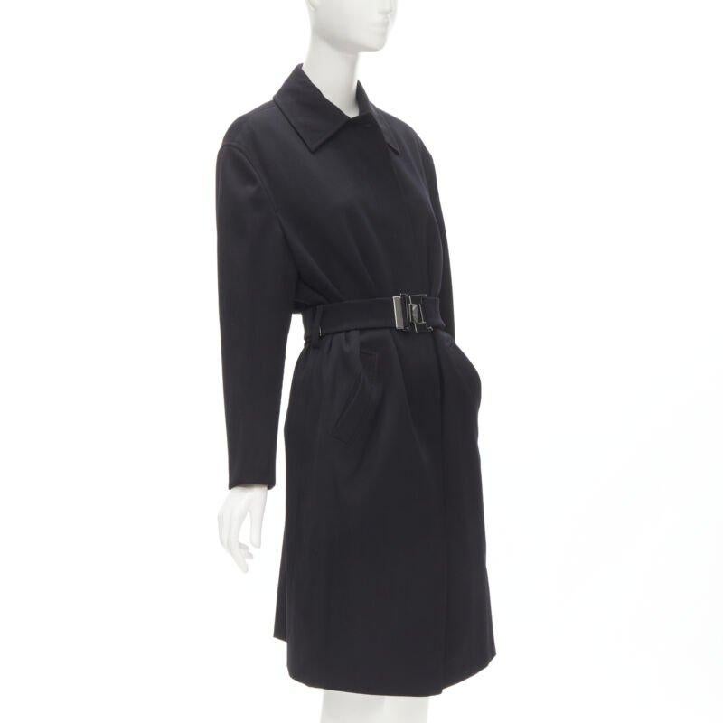 GUCCI TOM FORD 1998 Vintage black wool minimalist oversized belted coat IT38 In Good Condition For Sale In Hong Kong, NT