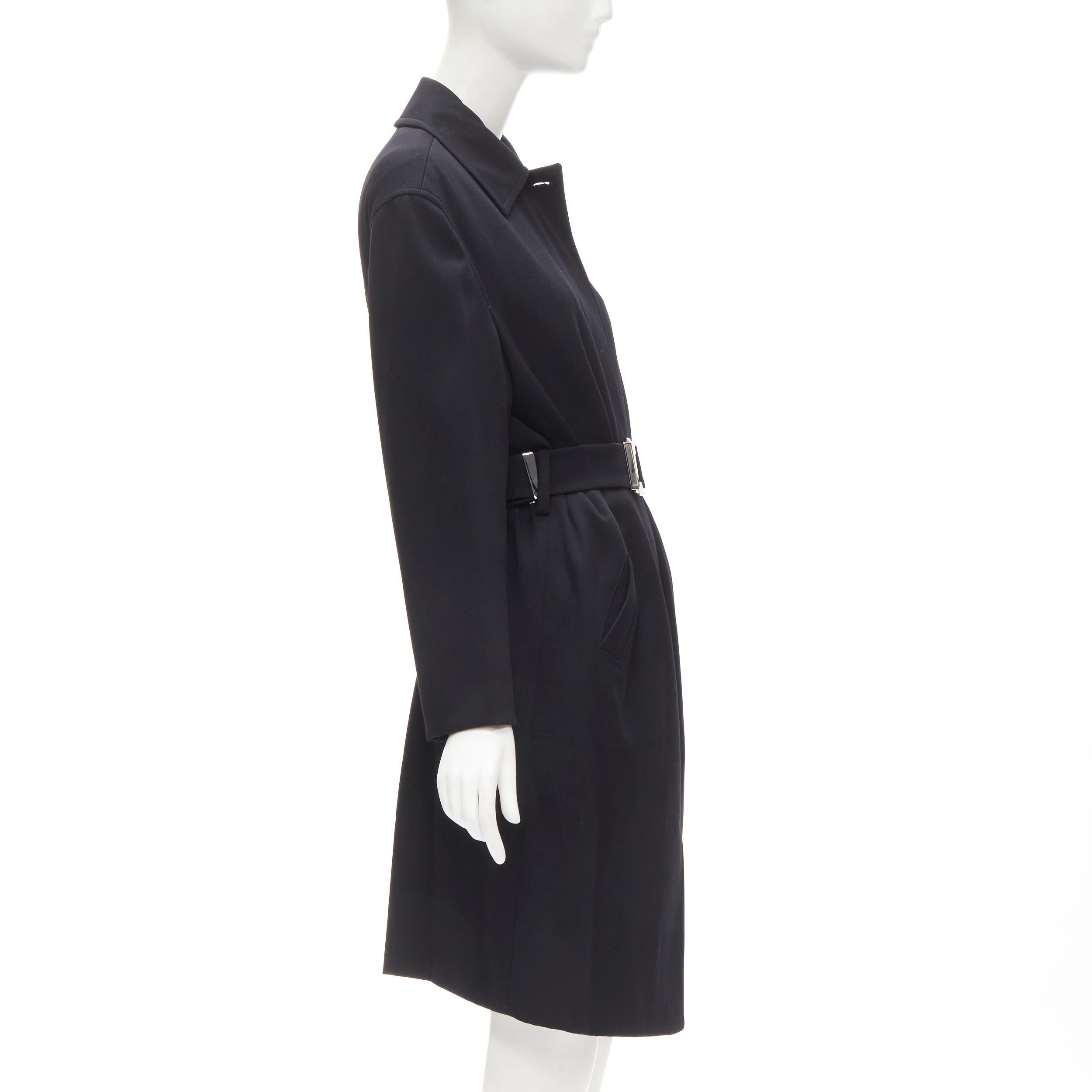 GUCCI TOM FORD 1998 Vintage Schwarzer minimalistischer Mantel aus Wolle in Übergröße mit Gürtel IT38 im Angebot 1