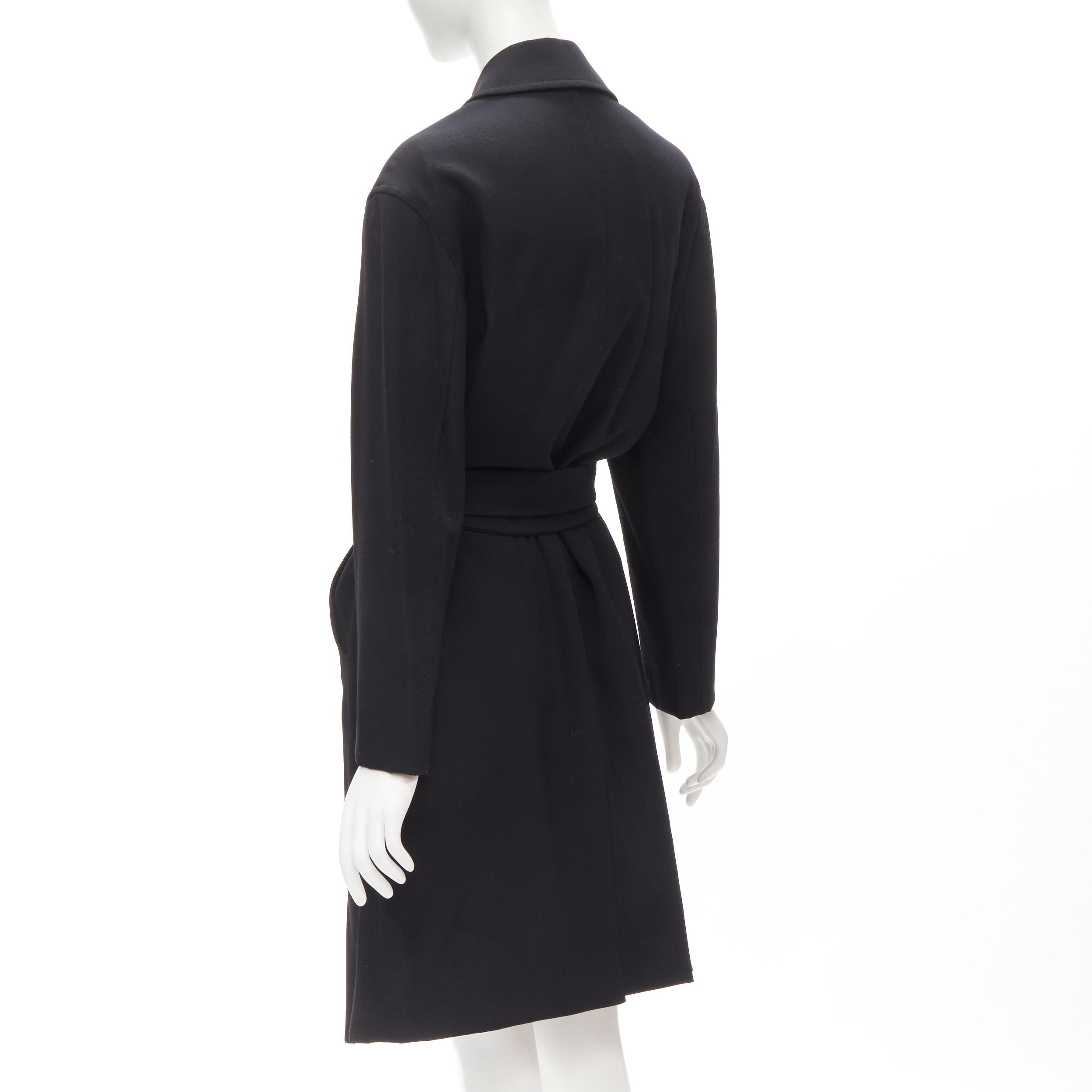 GUCCI TOM FORD 1998 Vintage Schwarzer minimalistischer Mantel aus Wolle in Übergröße mit Gürtel IT38 im Angebot 3