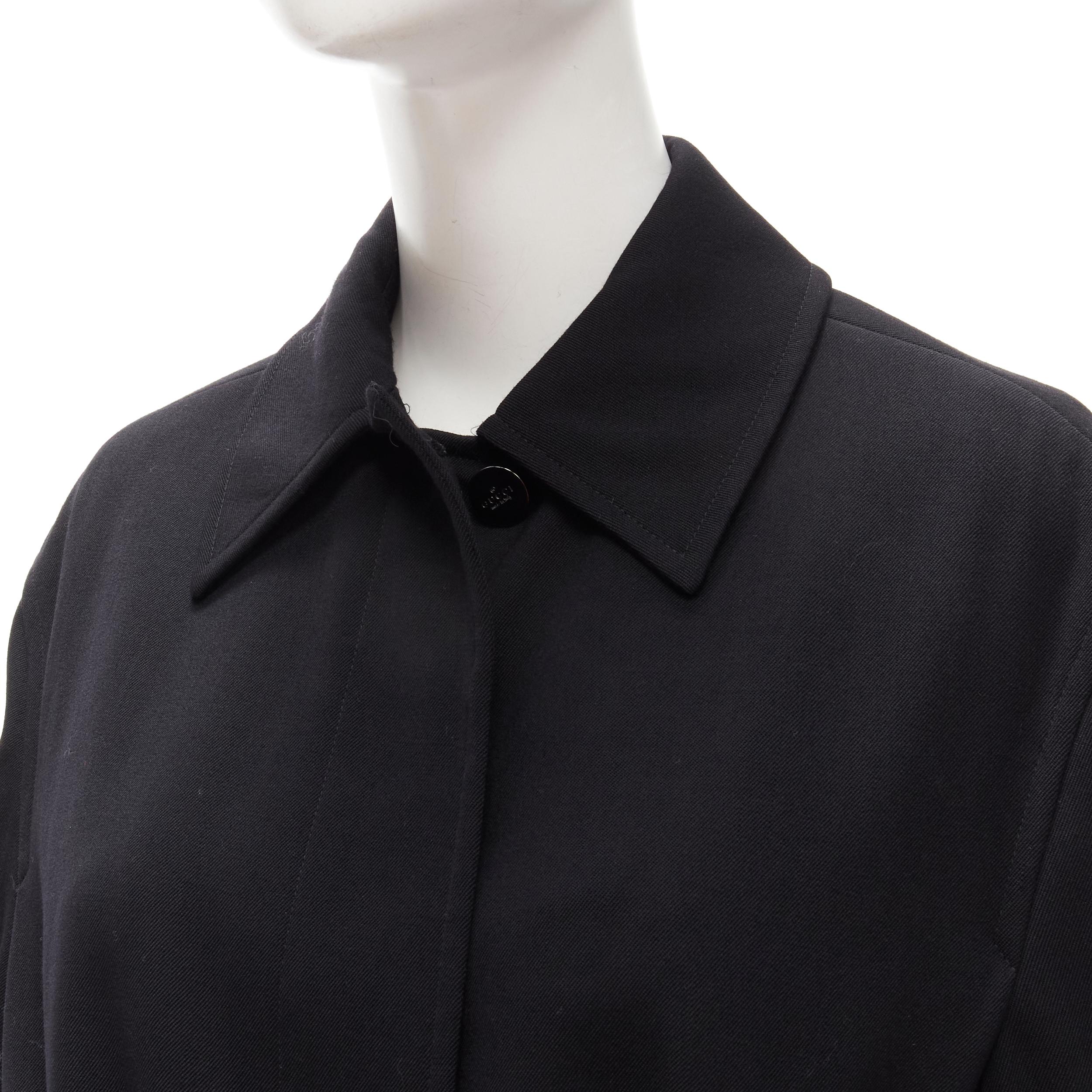 GUCCI TOM FORD 1998 Vintage Schwarzer minimalistischer Mantel aus Wolle in Übergröße mit Gürtel IT38 im Angebot 4