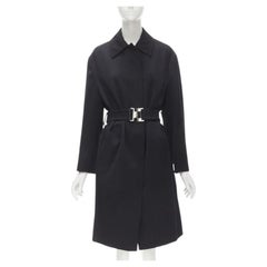 GUCCI TOM FORD 1998 Vintage Schwarzer minimalistischer Mantel aus Wolle in Übergröße mit Gürtel IT38