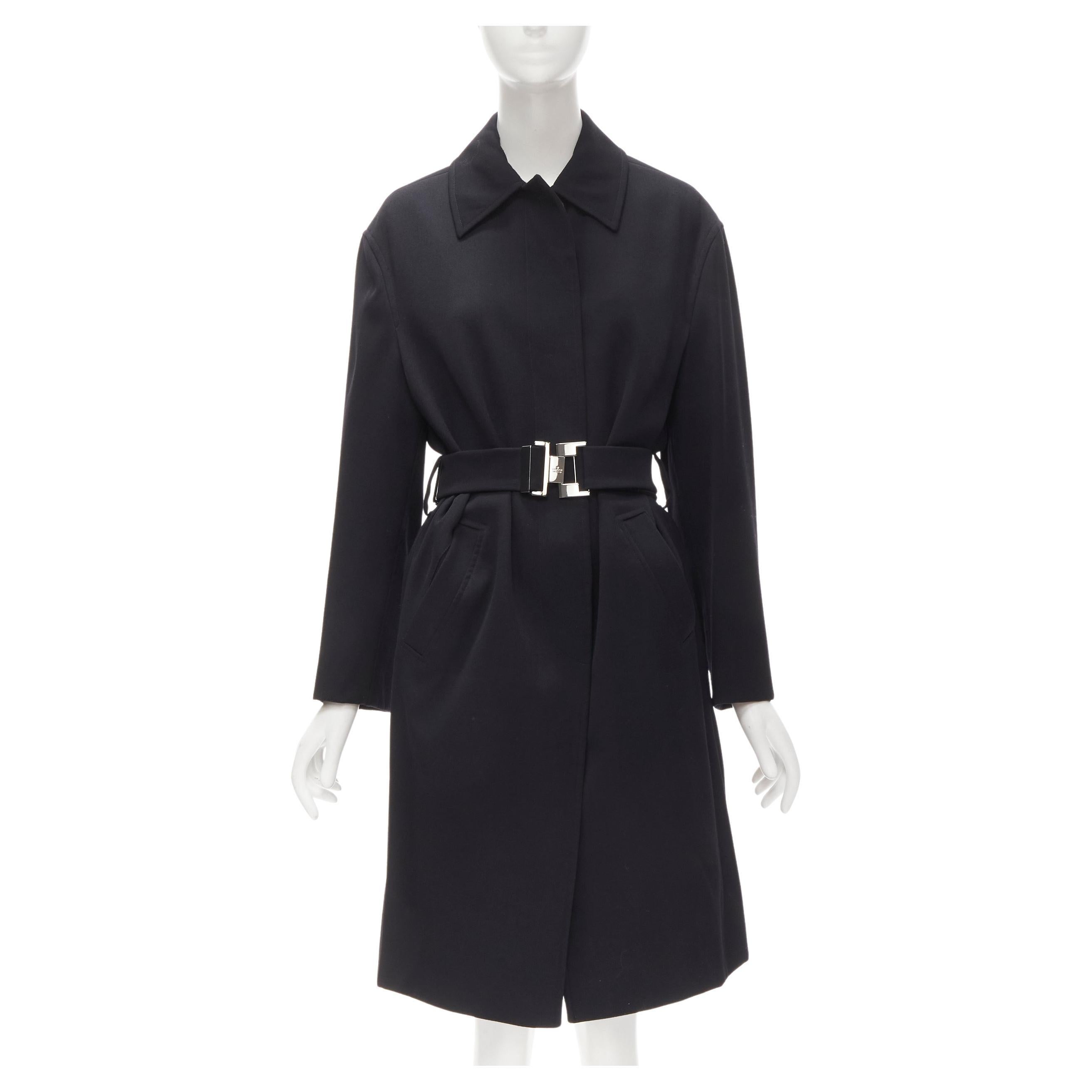 GUCCI TOM FORD 1998 Vintage Schwarzer minimalistischer Mantel aus Wolle in Übergröße mit Gürtel IT38 im Angebot