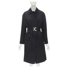 GUCCI TOM FORD 1998 Vintage abrigo minimalista con cinturón oversize de lana negra IT38