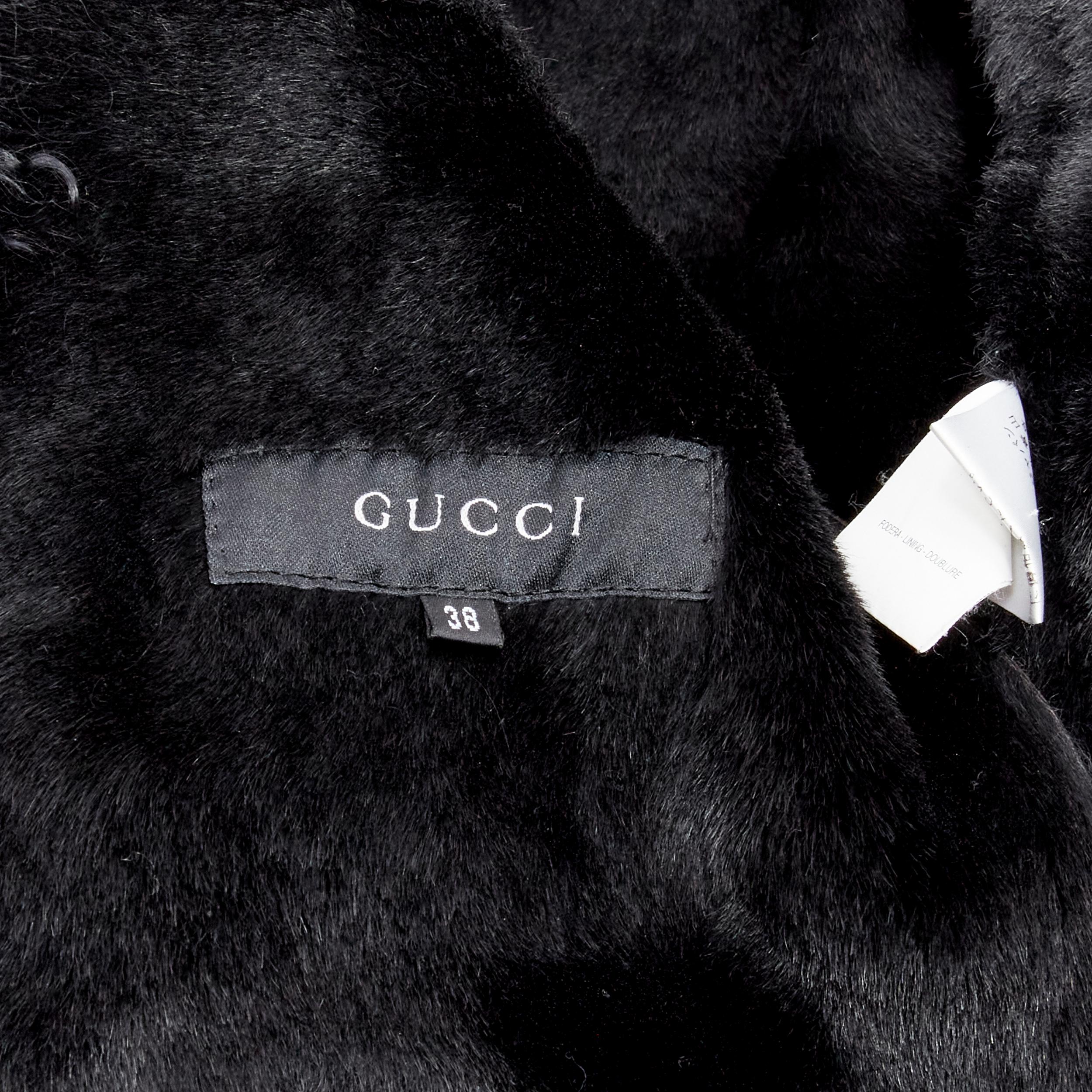GUCCI TOM FORD 1999 Runway black shearling fur suede leather belted coat IT38 XS 6
