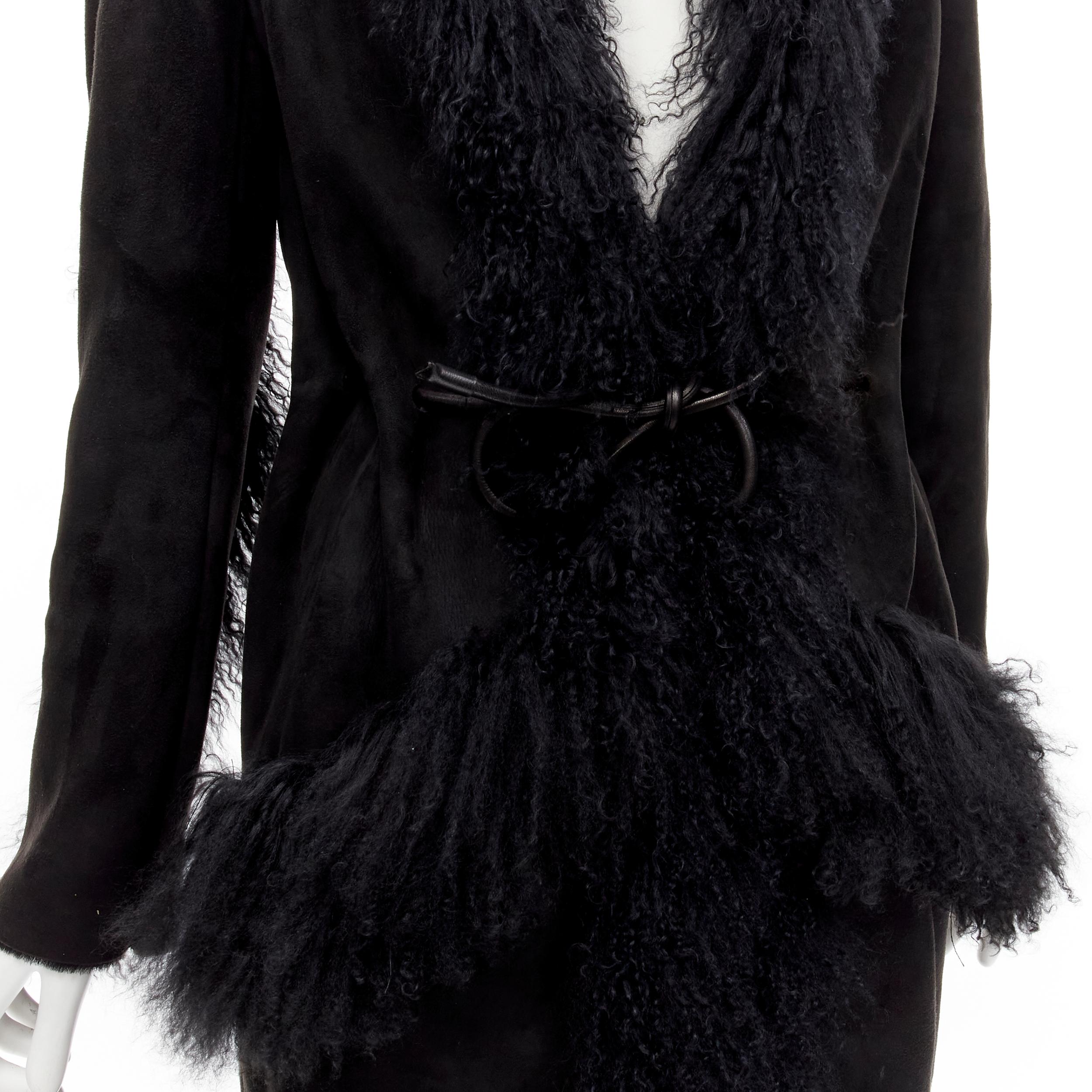 GUCCI TOM FORD 1999 Runway black shearling fur suede leather belted coat IT38 XS
Reference: TGAS/C01732
Brand: Gucci
Designer: Tom Ford
Collection: AW 1999 - Runway
Material: Shearling, Suede
Color: Black
Pattern: Solid
Closure: Self Tie
Lining: