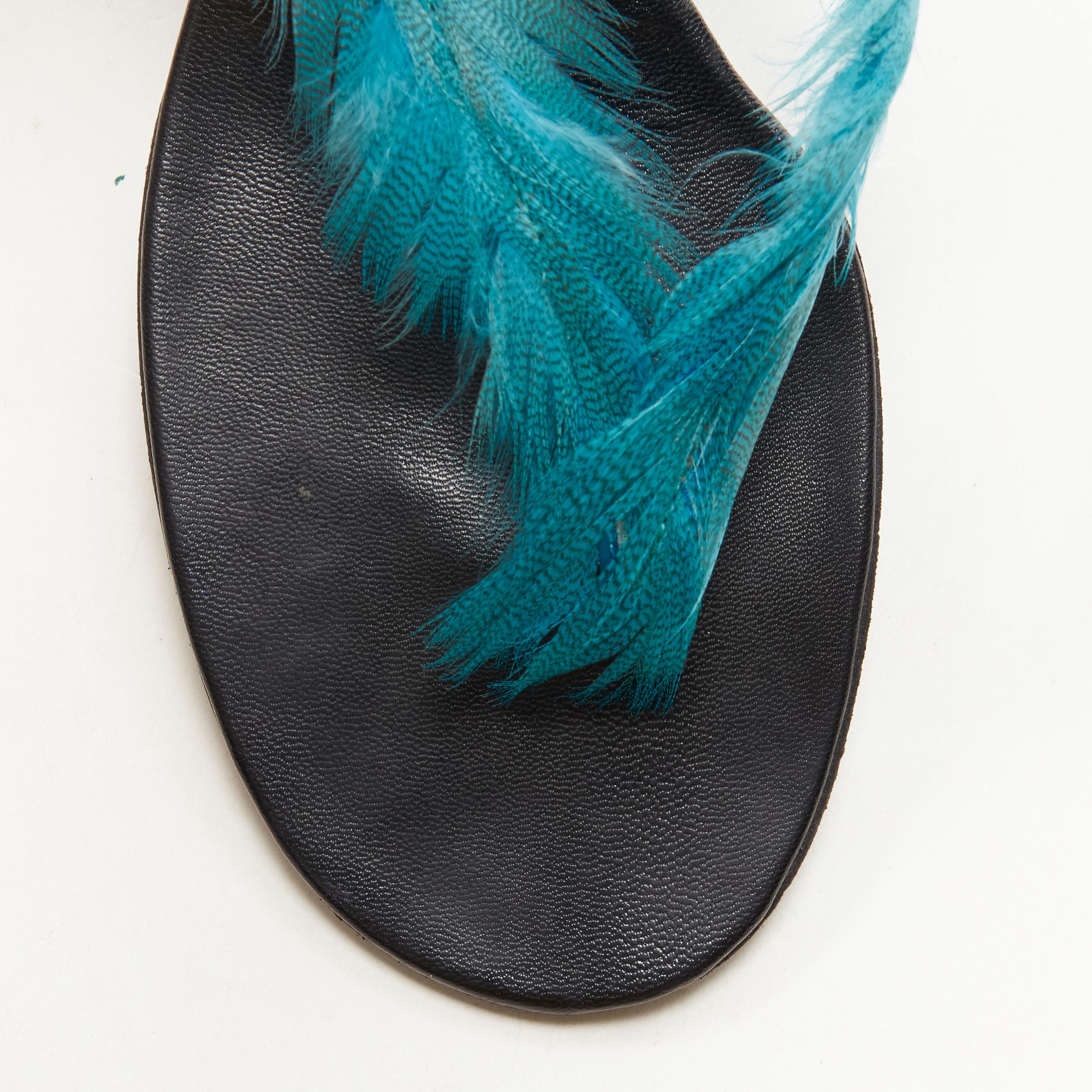 GUCCI TOM FORD 1999 Vintage blue feather thong high heel sandal EU35.5 3