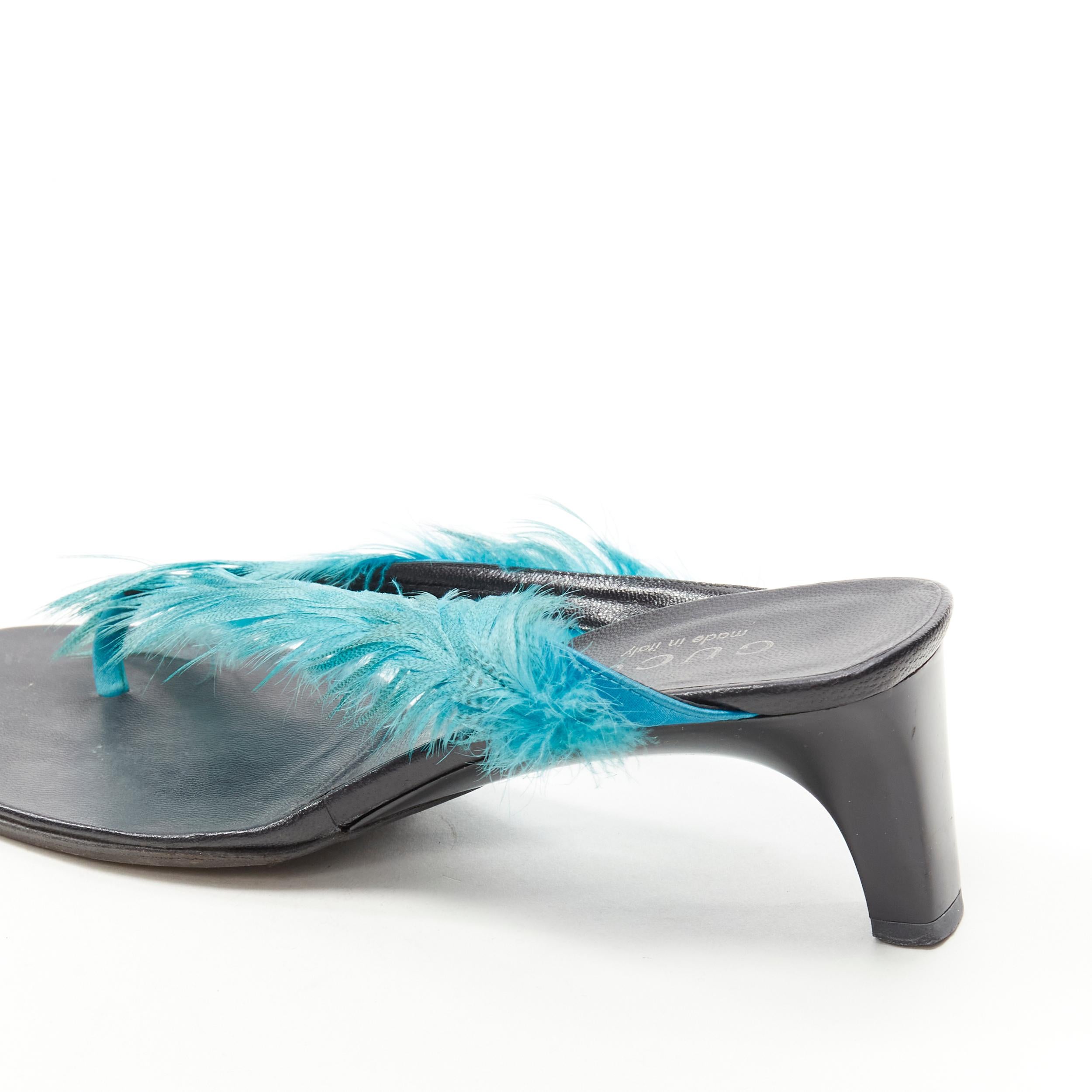 GUCCI TOM FORD 1999 Vintage blue feather thong high heel sandal EU35.5 4