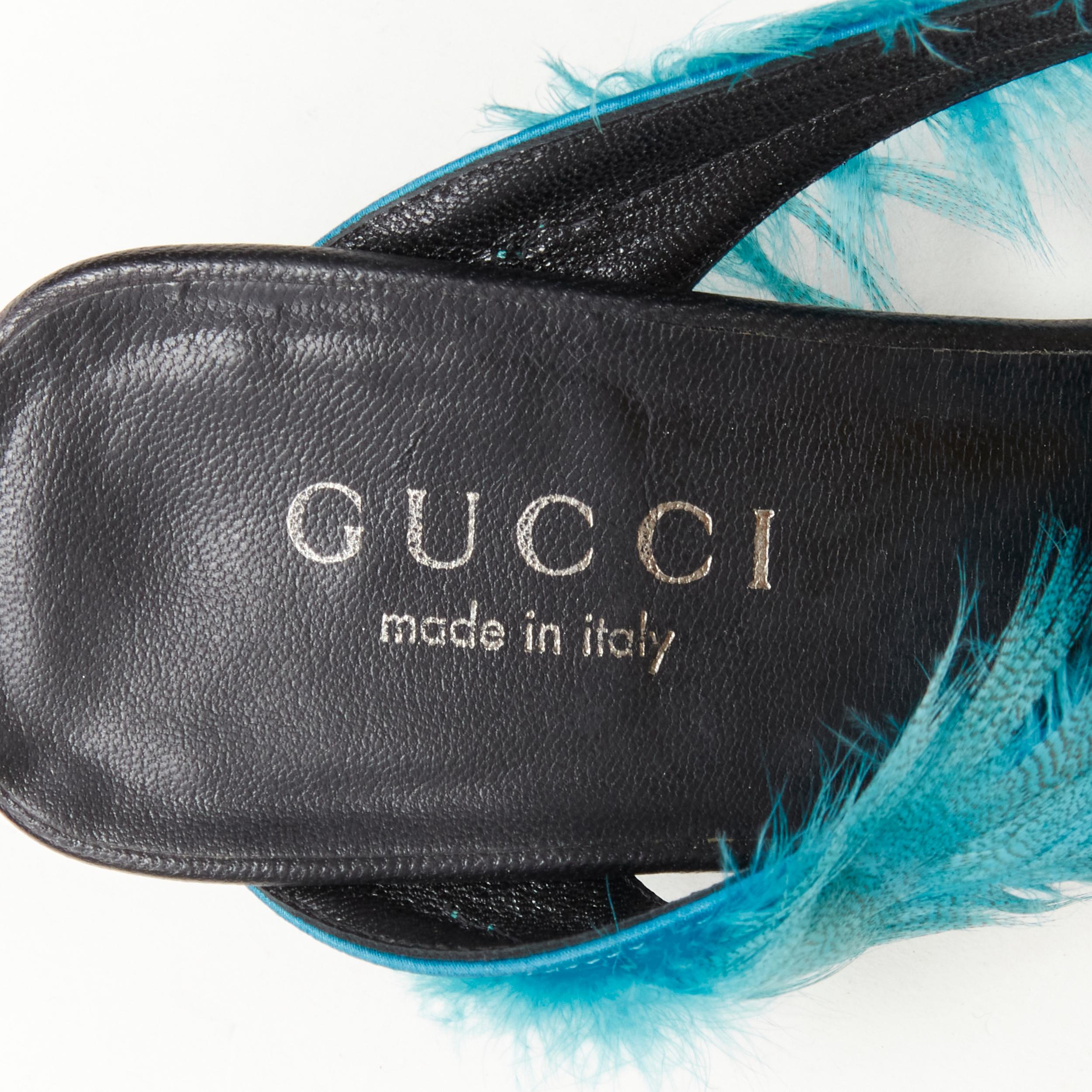 GUCCI TOM FORD 1999 Vintage blue feather thong high heel sandal EU35.5 5