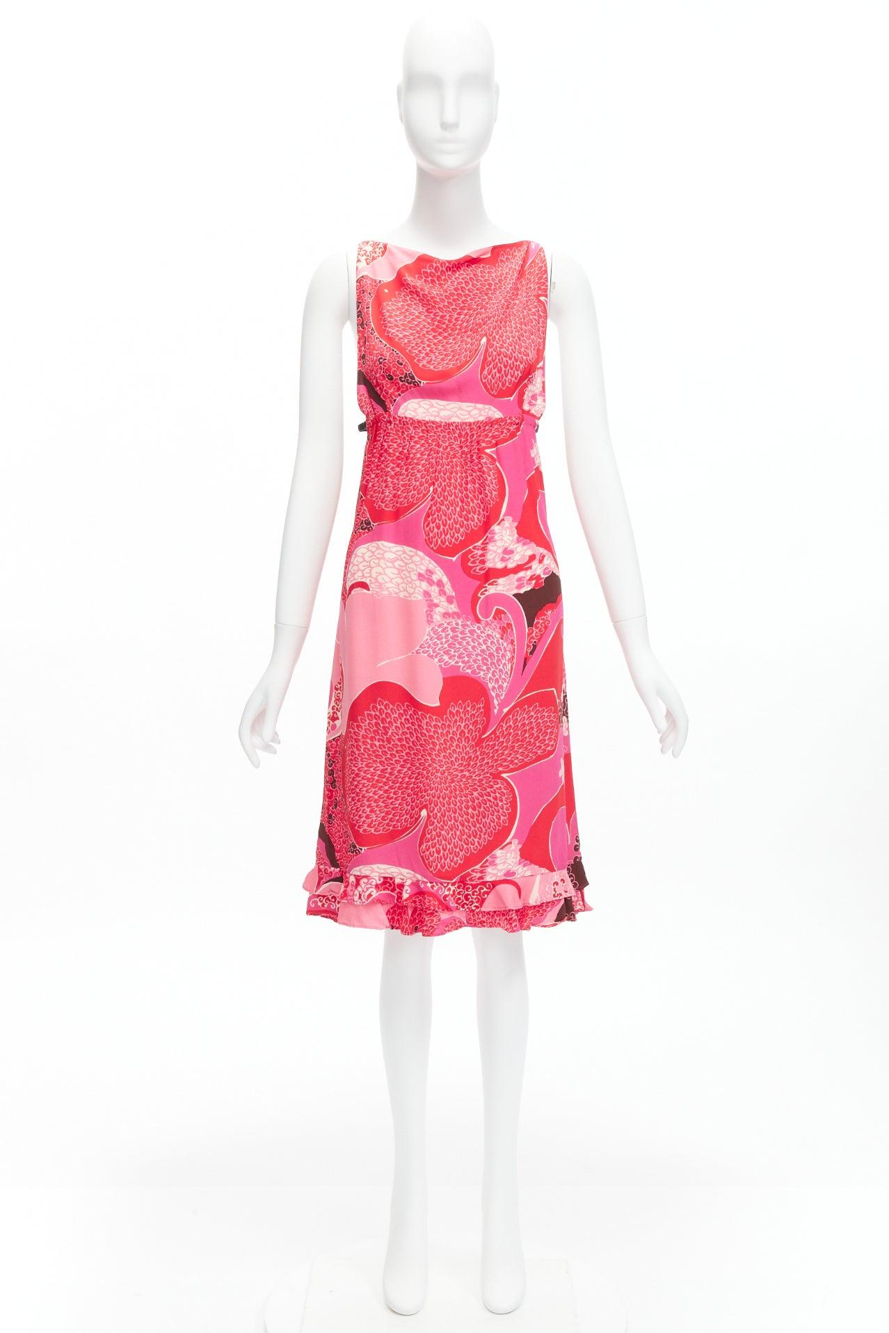 GUCCI TOM FORD 1999 Vintage Runway pink floral cutout leather strap dress IT42 M For Sale 5