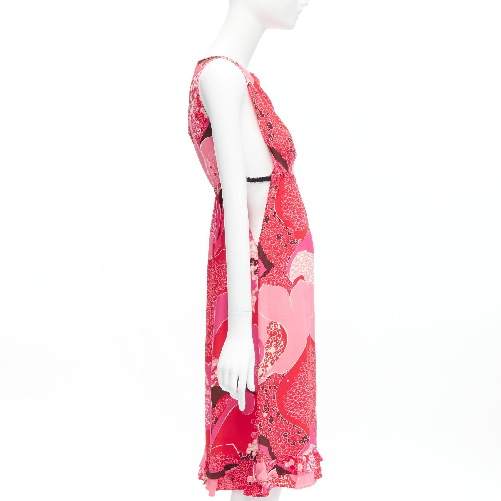 GUCCI TOM FORD 1999 Vintage Runway pink floral cutout leather strap dress IT42 M In Excellent Condition For Sale In Hong Kong, NT