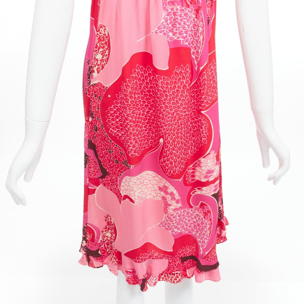 GUCCI TOM FORD 1999 Vintage Runway pink floral cutout leather strap dress IT42 M For Sale 3