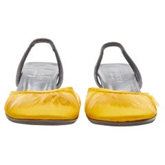 GUCCI TOM FORD 1999 yellow feather round toe satin slingback heel pump EU36.5