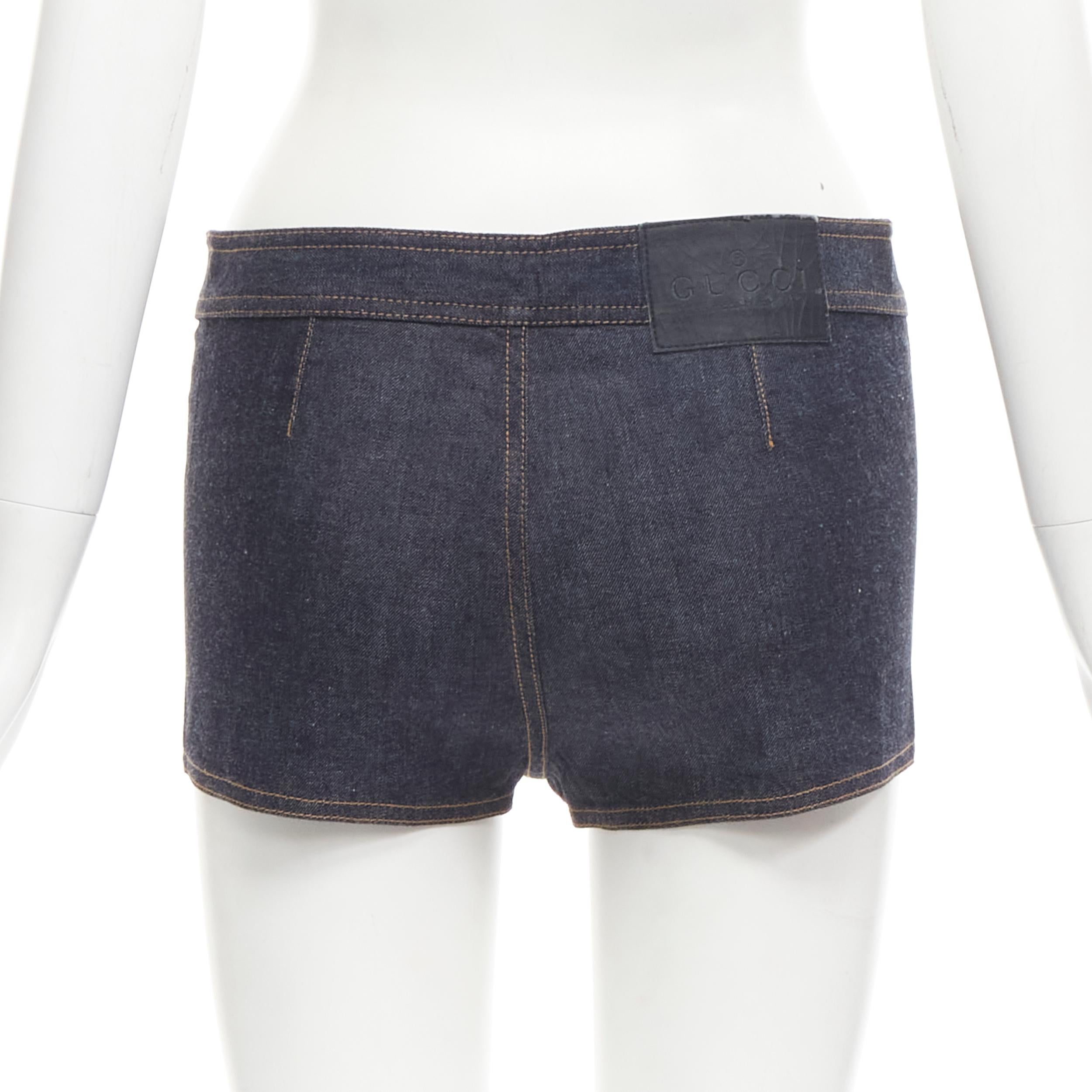GUCCI TOM FORD 2000 Runway indigo blue extreme high rise hot pants IT38 XS In Good Condition For Sale In Hong Kong, NT