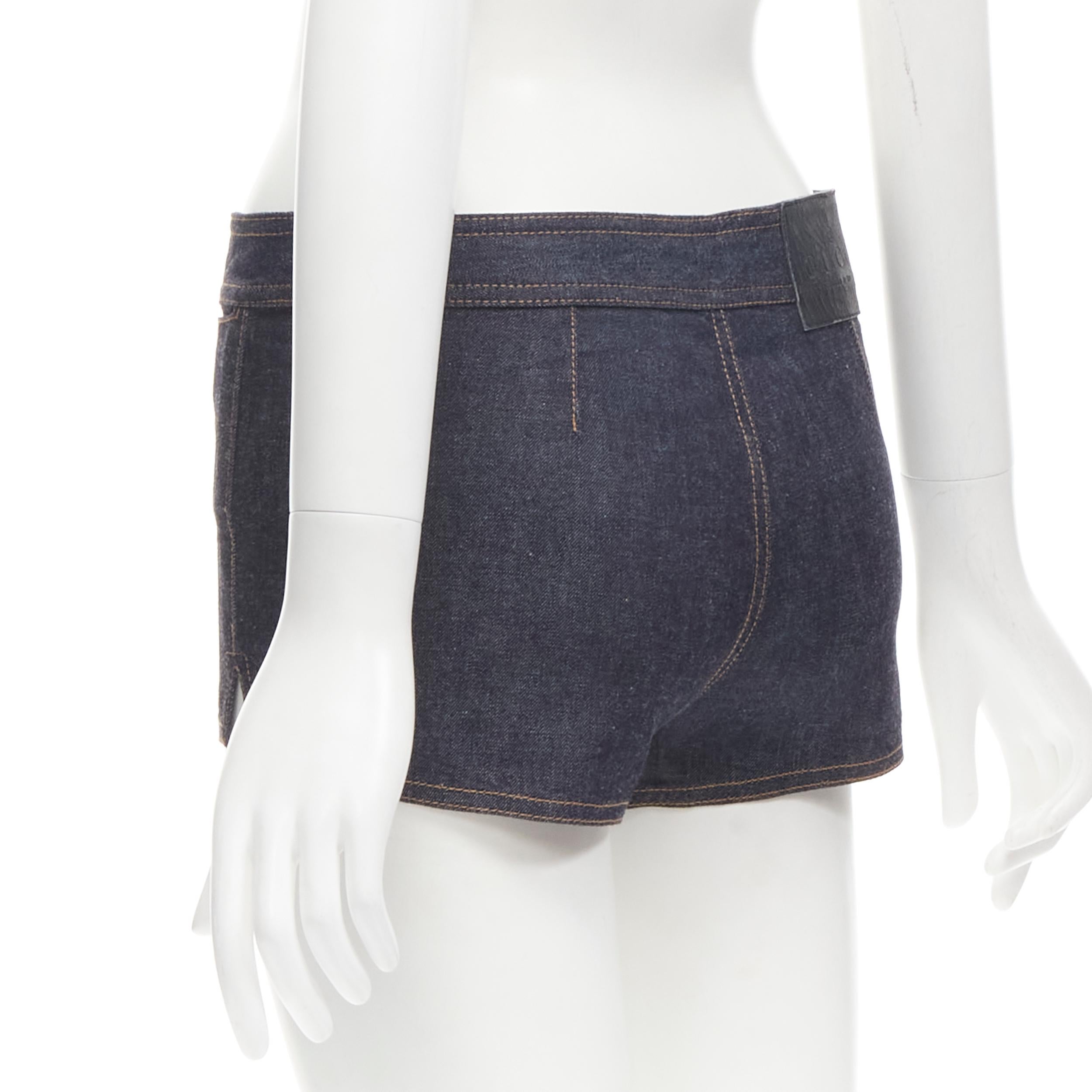 Women's GUCCI TOM FORD 2000 Runway indigo blue extreme high rise hot pants IT38 XS For Sale