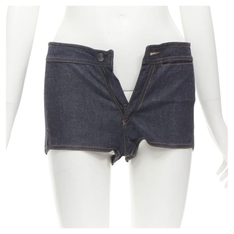 GUCCI TOM FORD 2000 Runway indigo blue extreme high rise hot pants IT38 XS en venta