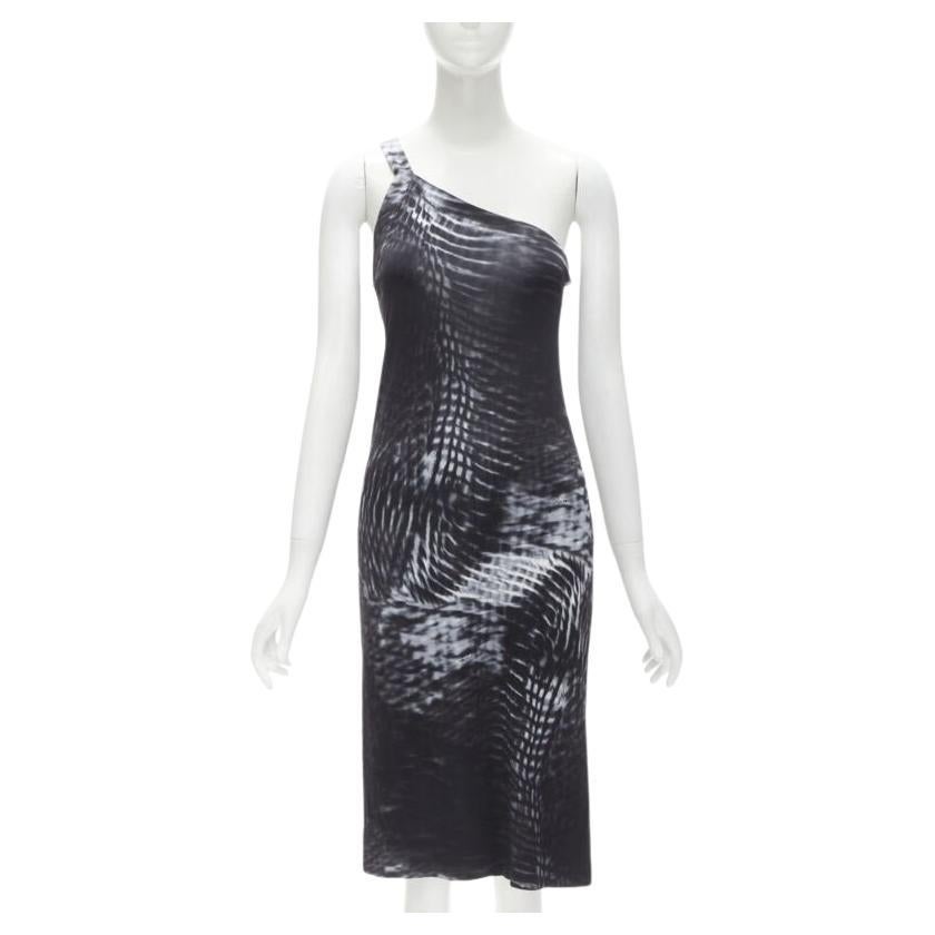 GUCCI TOM FORD 2000 Pasarela Vintage negro blanco un hombro vestido IT38 XS en venta