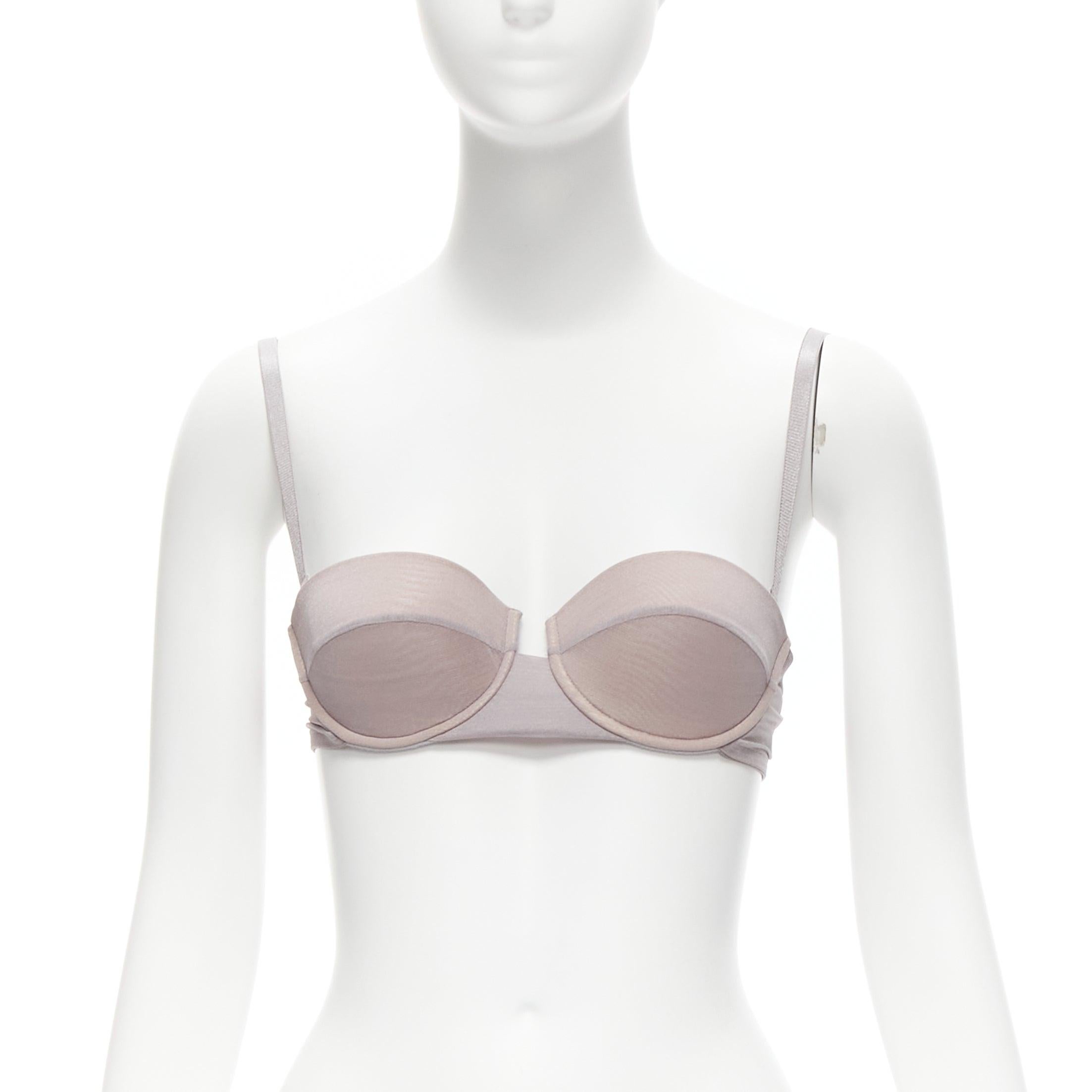 GUCCI Tom Ford 2001 Vintage grey nude mesh 3D cut cup fashion bra M For Sale