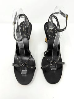 Gucci Tom Ford 2002 Bamboo Heel Sandals Black Leather 7.5B