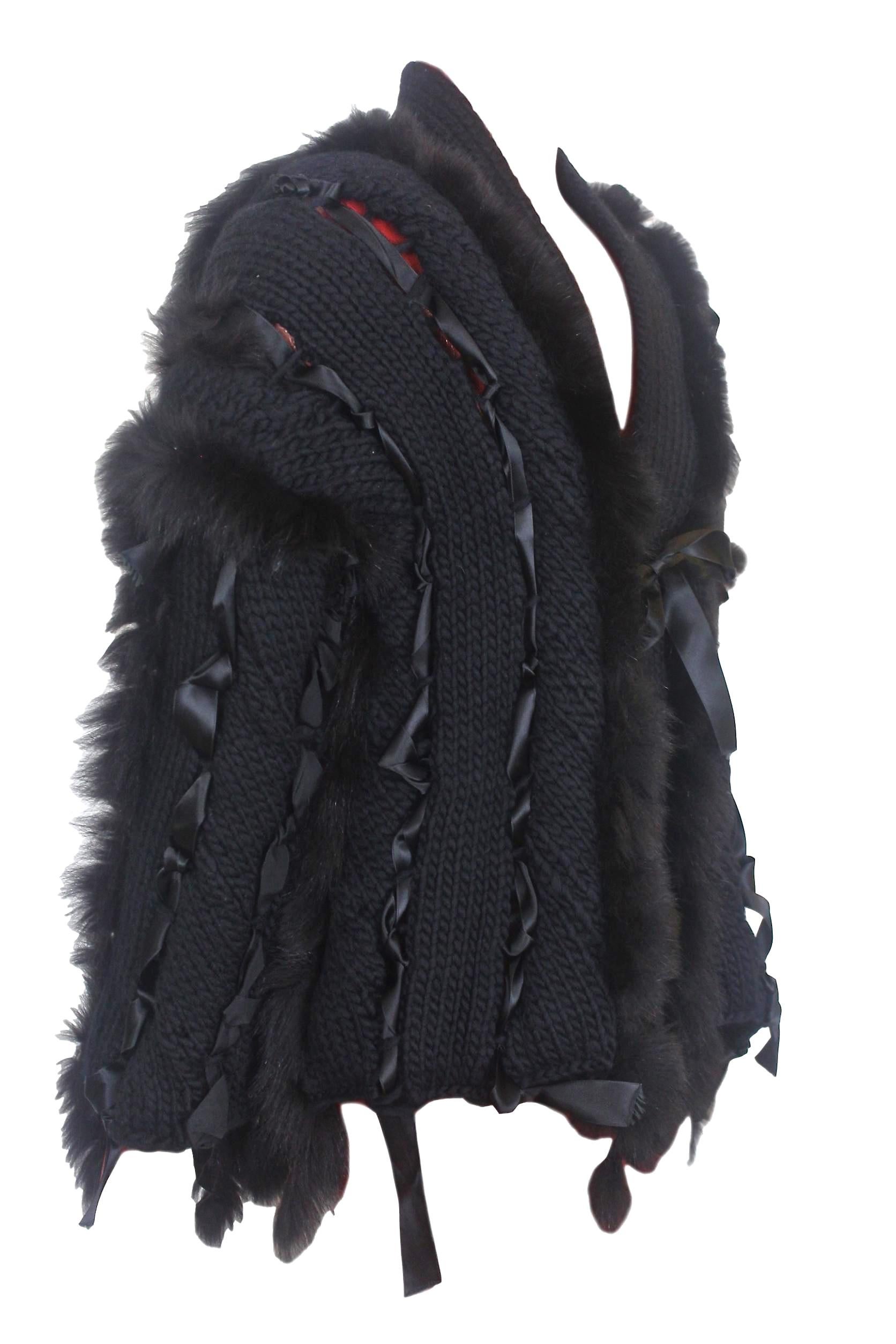 Gucci Tom Ford 2002 Collection Chunky Wool, Silk and Fox Hand Knit Cardigan 4