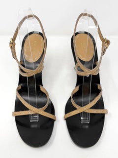 Gucci Tom Ford 2002 Runway Bamboo Heel Sandals Tan Leather Size US 9