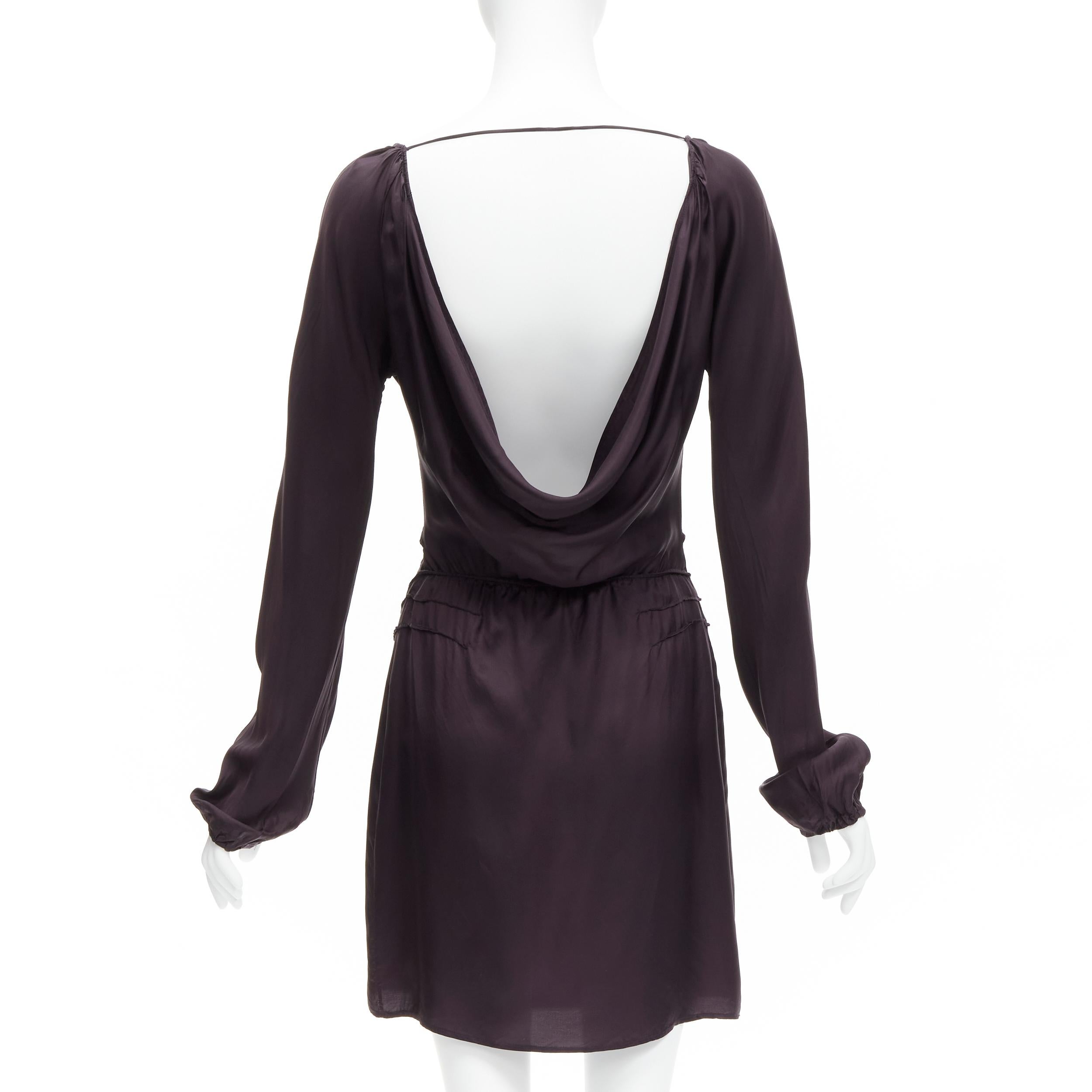Women's GUCCI Tom Ford 2002 Vintage dark purple satin laced neckline mini dress IT38 XS For Sale
