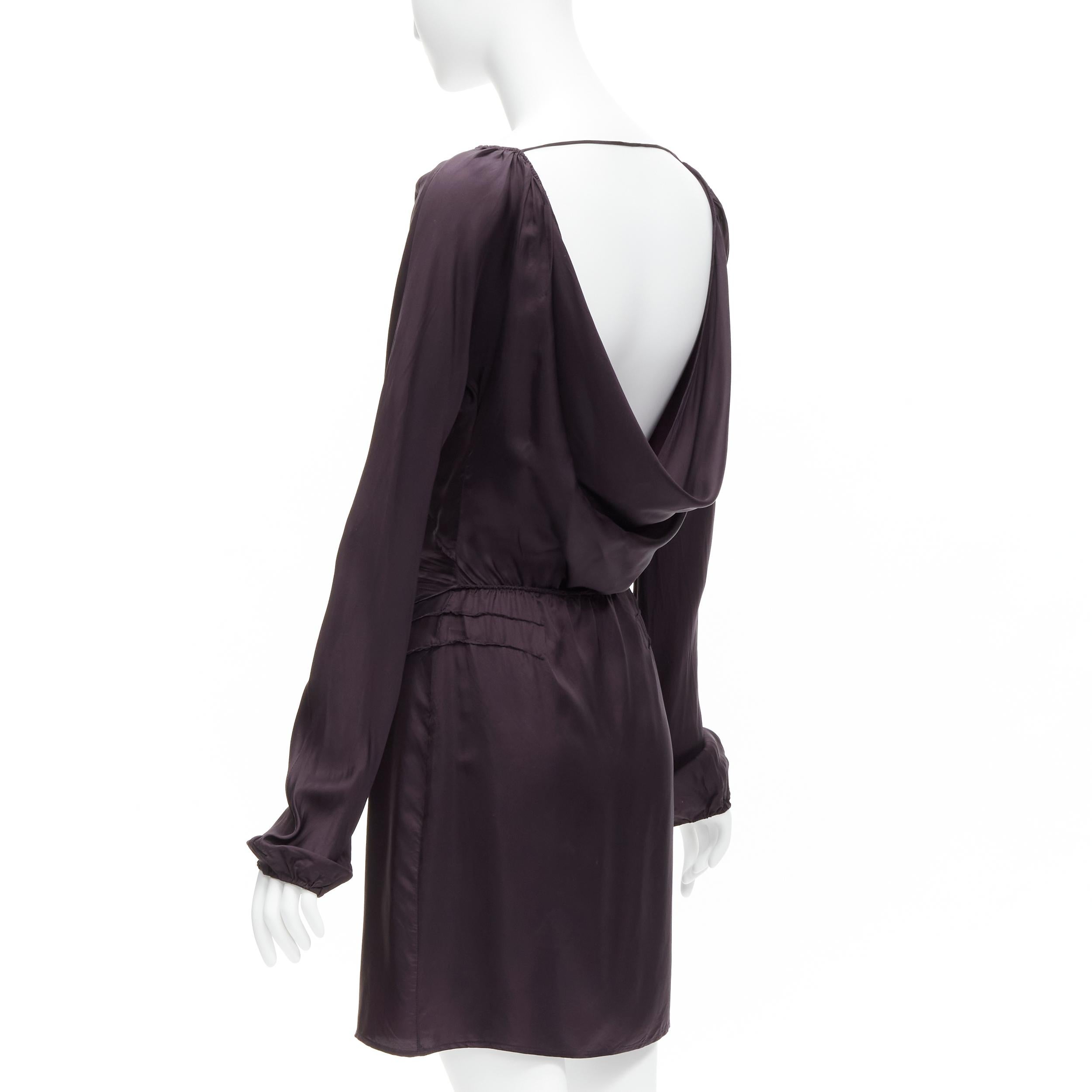 GUCCI Tom Ford 2002 Vintage dark purple satin laced neckline mini dress IT38 XS For Sale 1