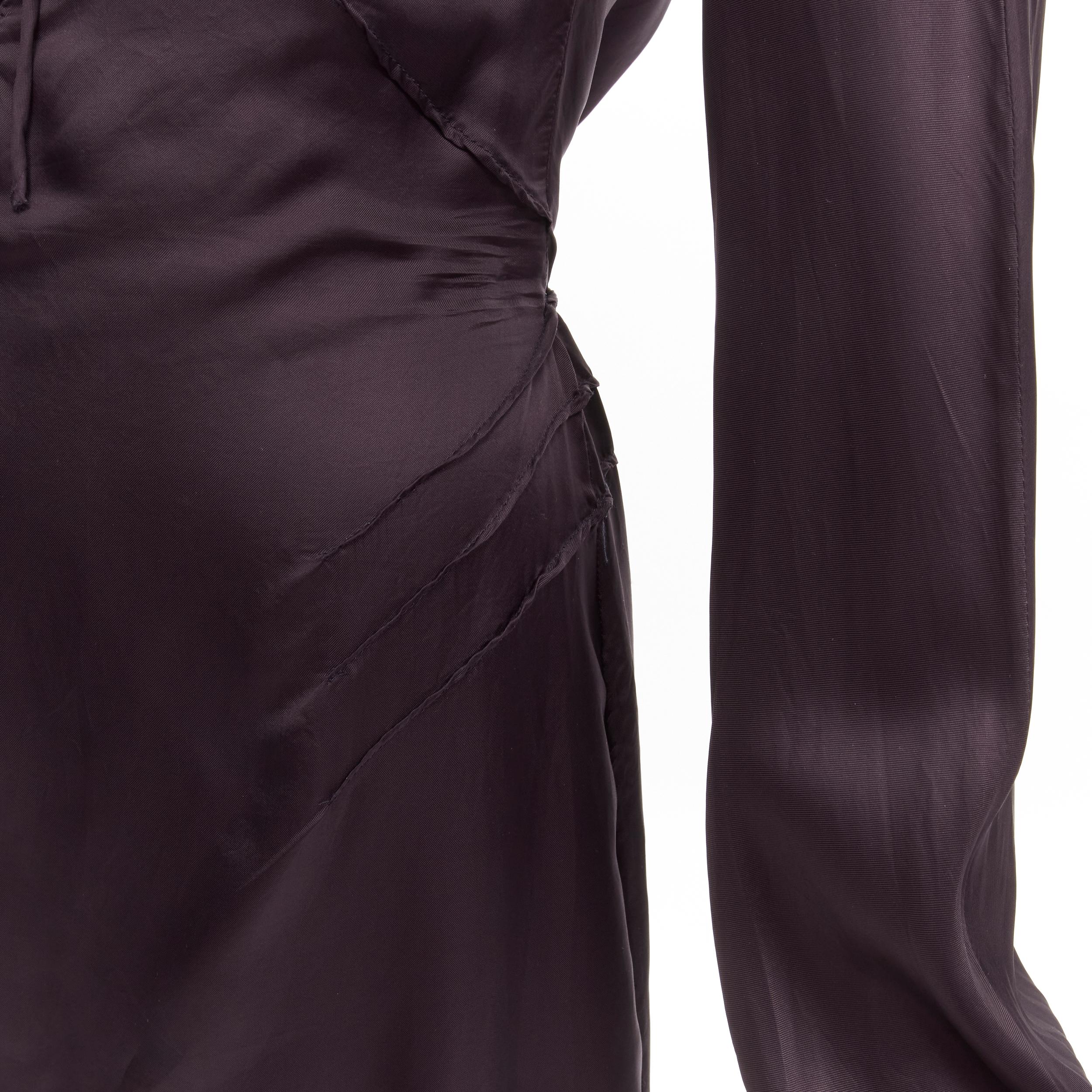 GUCCI Tom Ford 2002 Vintage dark purple satin laced neckline mini dress IT38 XS For Sale 3