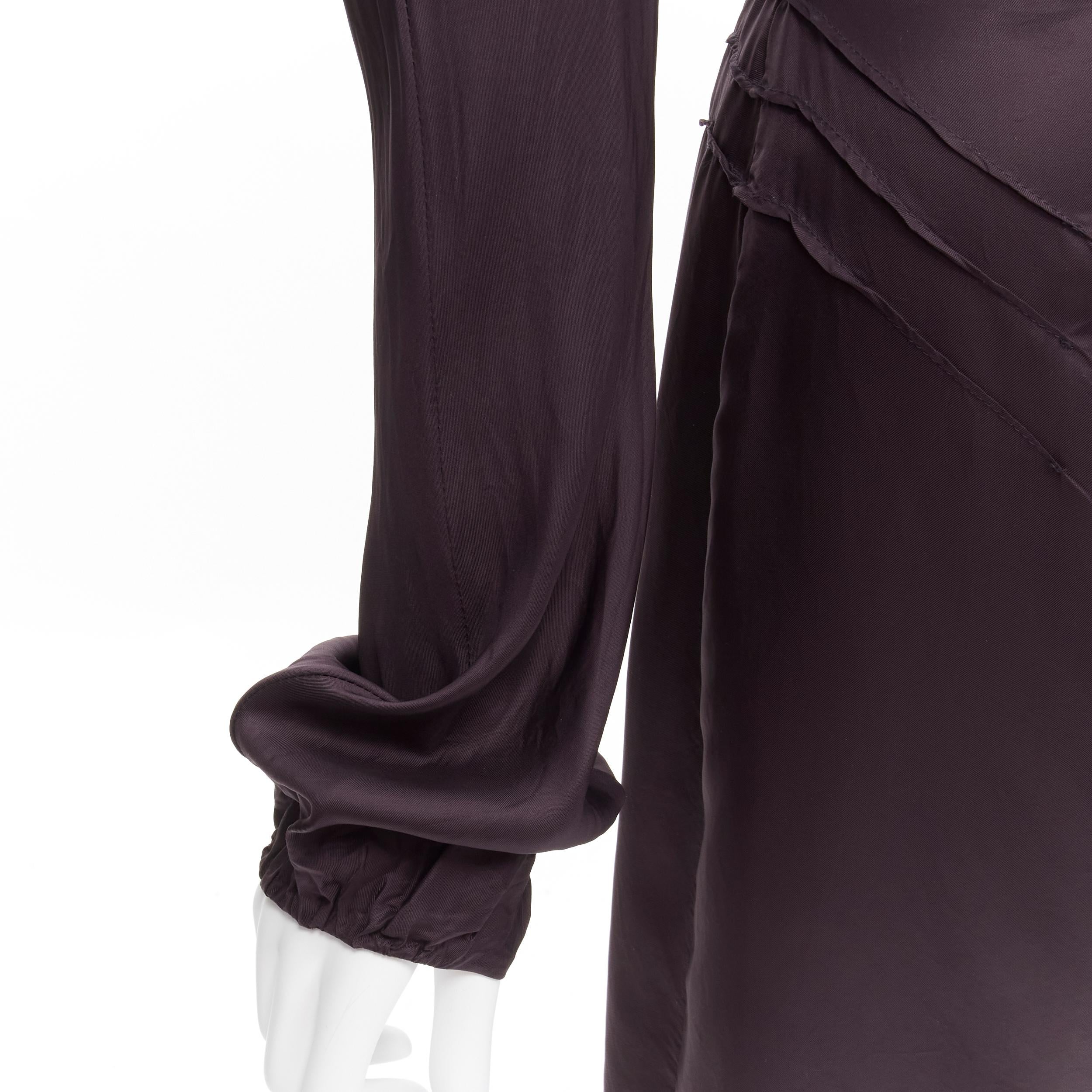 GUCCI Tom Ford 2002 Vintage dark purple satin laced neckline mini dress IT38 XS For Sale 4