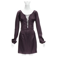 Gucci Tom Ford 2002 Vintage By Mauve foncé satin décolleté lacé mini robe IT38 XS