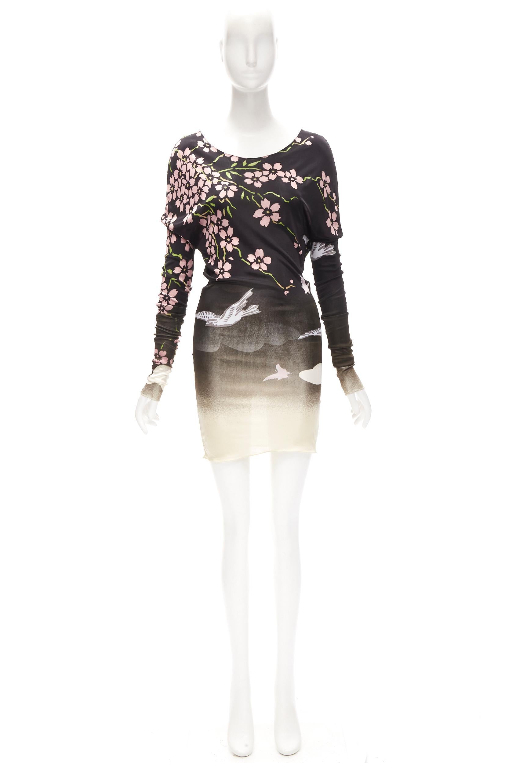 GUCCI TOM FORD 2003 black Japanese Cherry Blossom bodycon dress XS For Sale 3