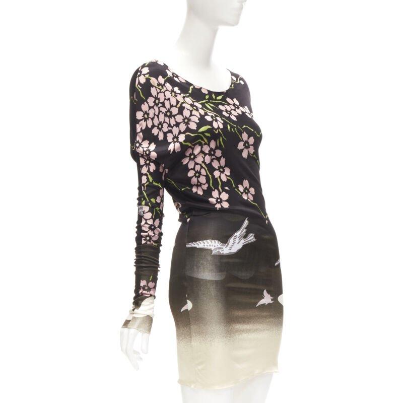Black GUCCI TOM FORD 2003 black Japanese Cherry Blossom bodycon dress XS