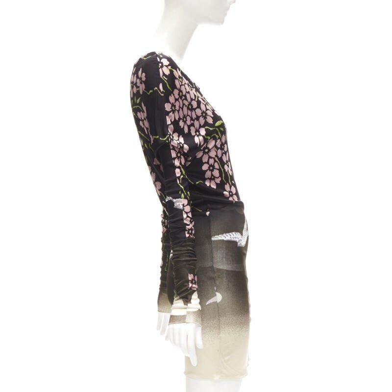 GUCCI TOM FORD 2003 black Japanese Cherry Blossom bodycon dress XS In Excellent Condition In Hong Kong, NT