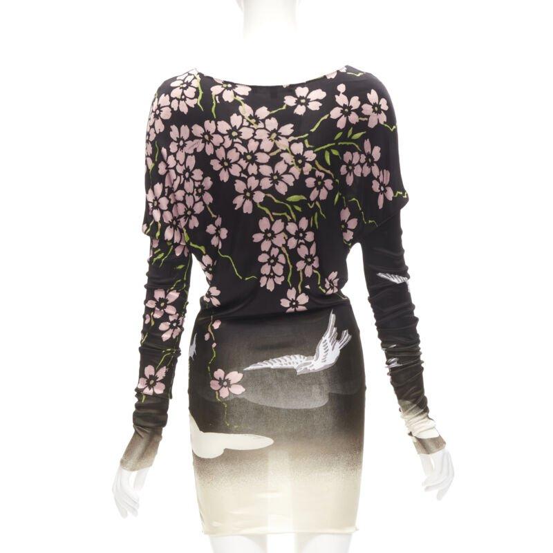 Women's GUCCI TOM FORD 2003 black Japanese Cherry Blossom bodycon dress XS
