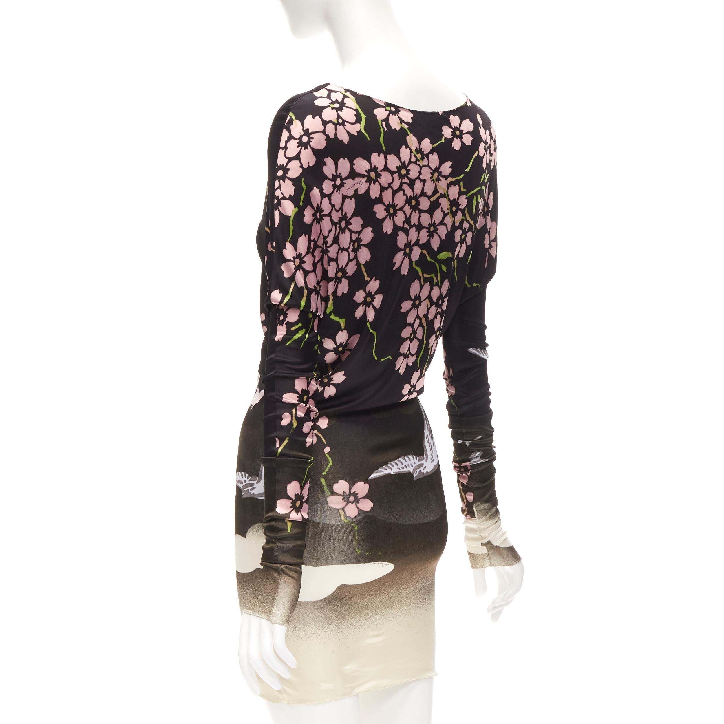 GUCCI TOM FORD 2003 black Japanese Cherry Blossom bodycon dress XS In Excellent Condition For Sale In Hong Kong, NT