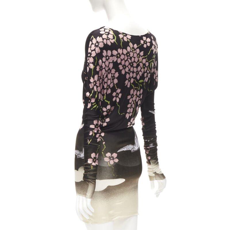 GUCCI TOM FORD 2003 black Japanese Cherry Blossom bodycon dress XS 1